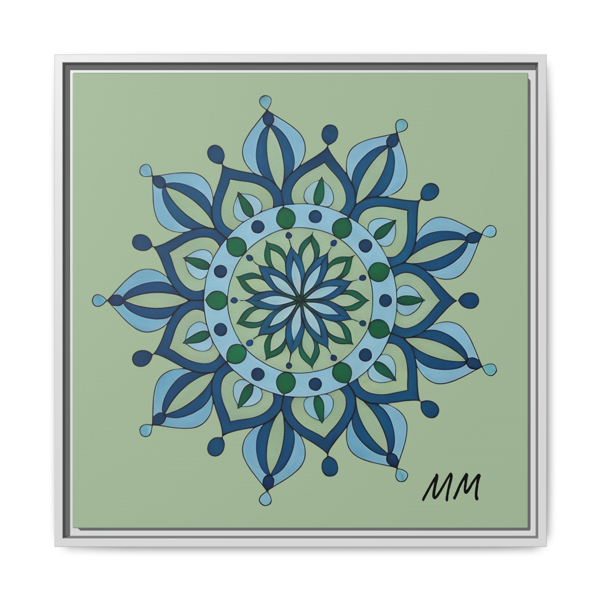 Esme Framed Blue-Green Mandala Matte Canvas Wall Art