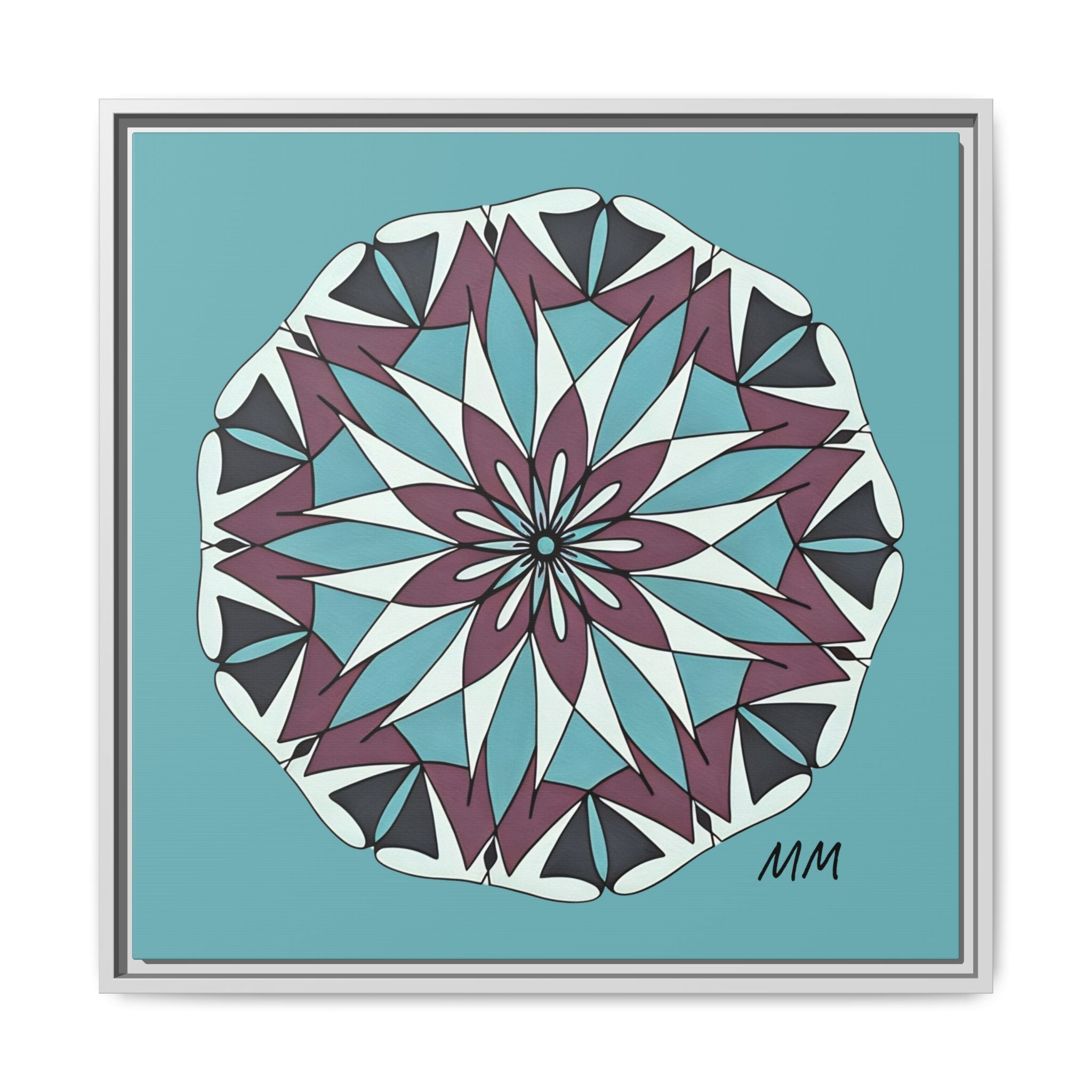 Milani Framed Mandala Canvas Wall Art — Teal & Plum Geometric Design