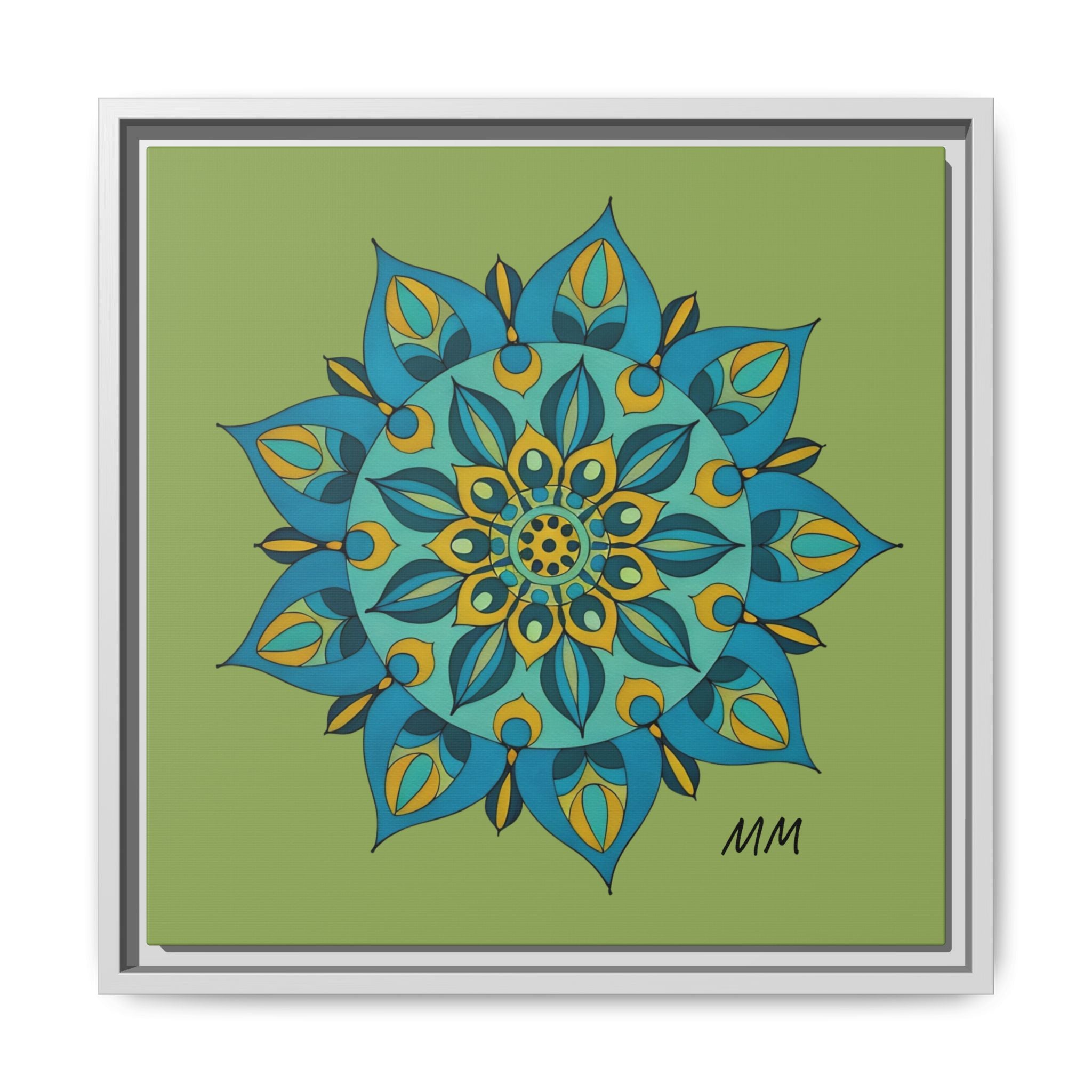 Genesis Framed Mandala Wall Art — Teal & Gold Floral Canvas
