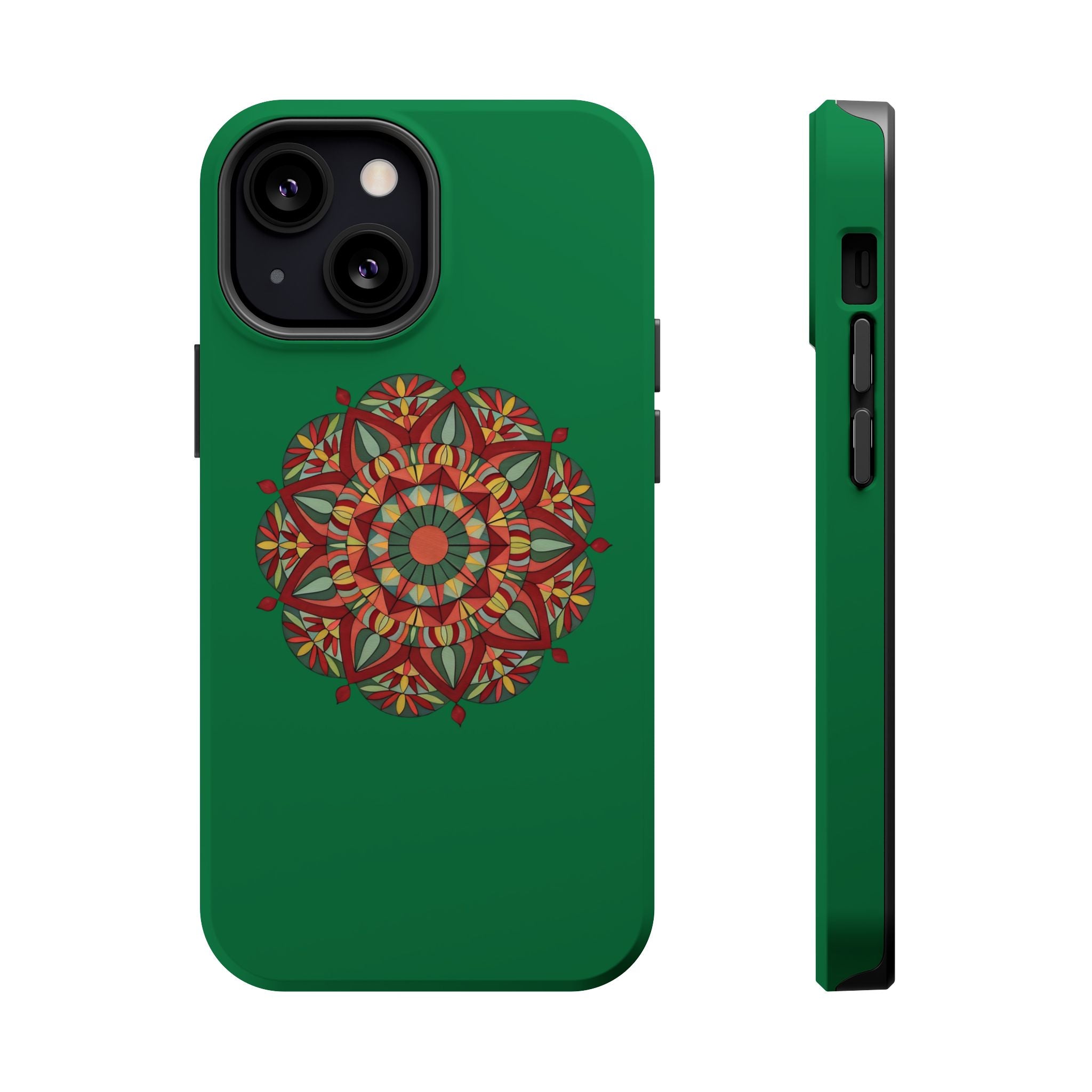 Thalia Mandala Art Impact-Resistant Magnetic Phone Case — Red Green Floral Mosaic