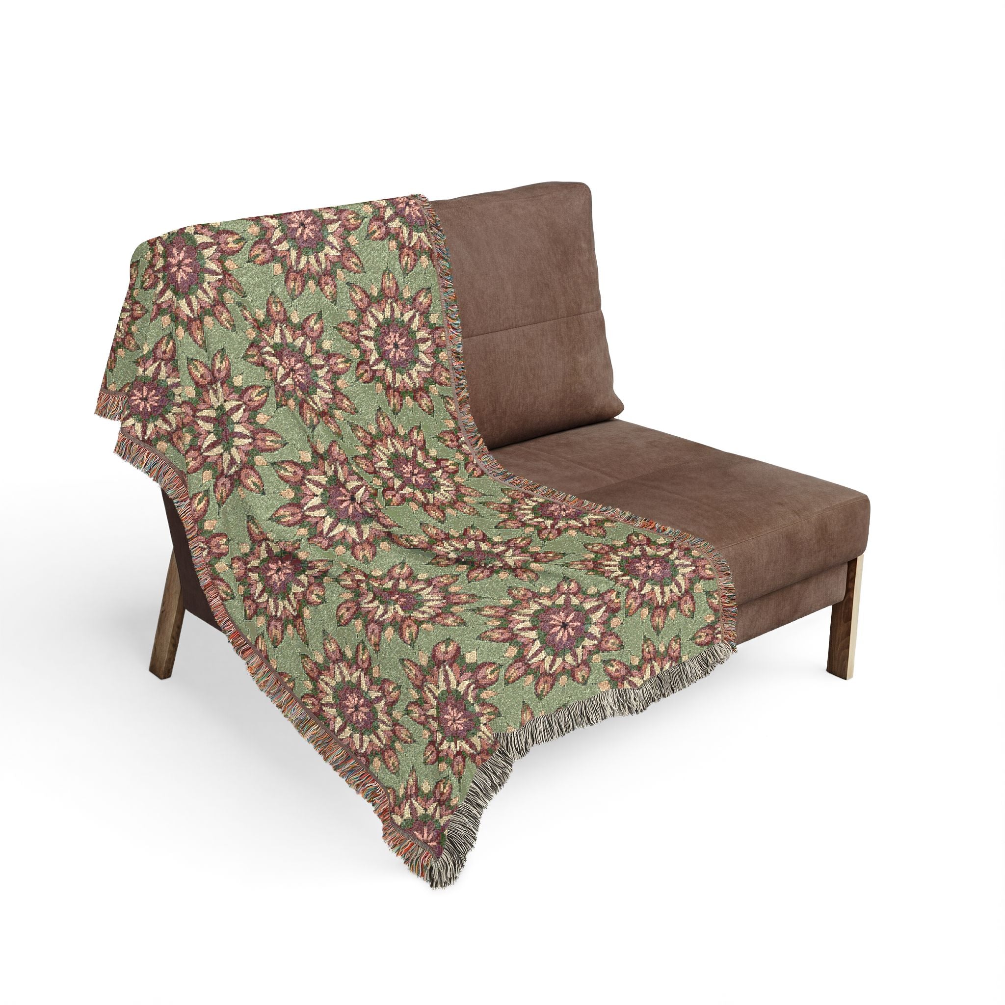 Avery Mandala Woven Blanket — Bohemian Floral Medallion Throw (Green / Purple)