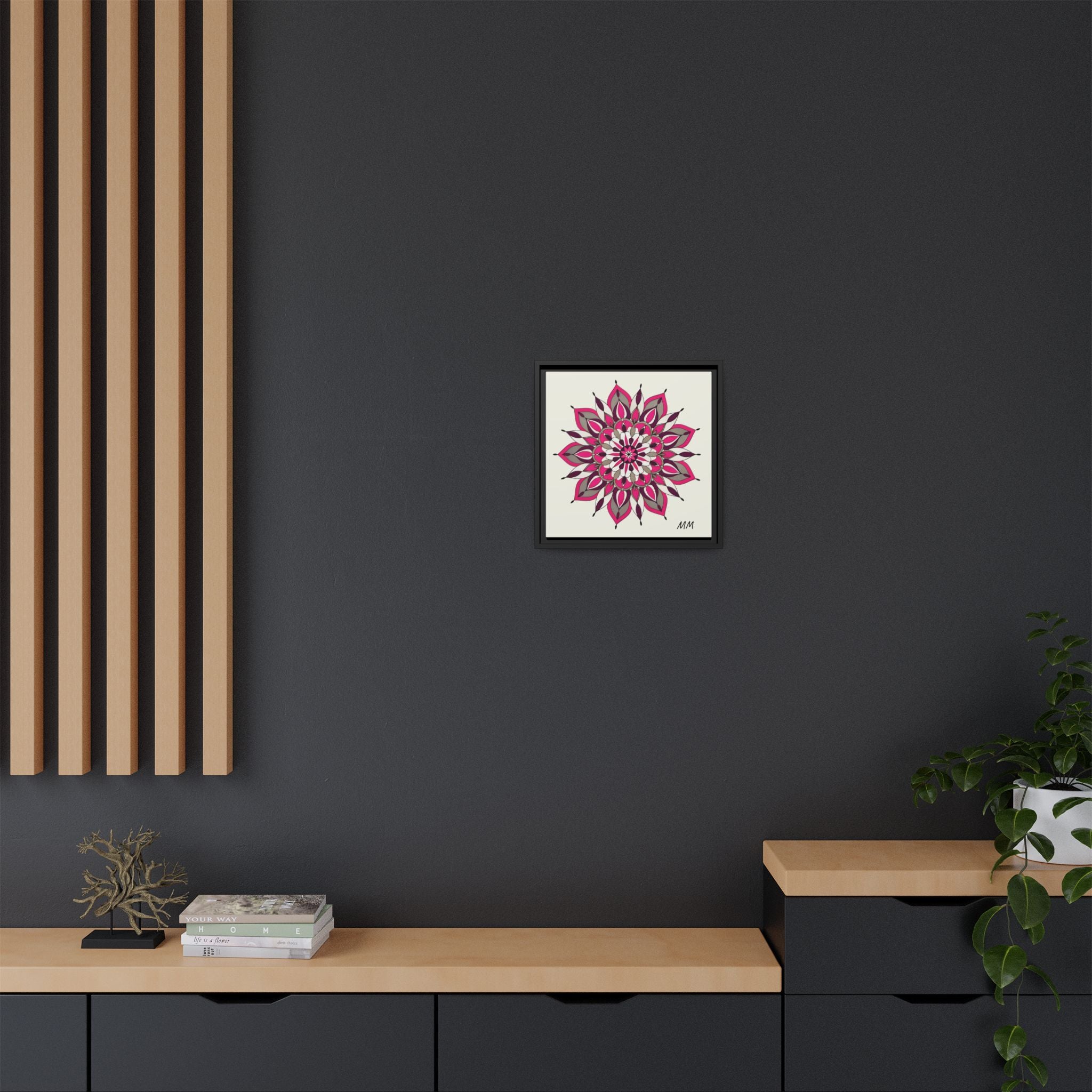 Maeve Framed Pink Mandala Matte Canvas Art — Modern Floral Wall Decor