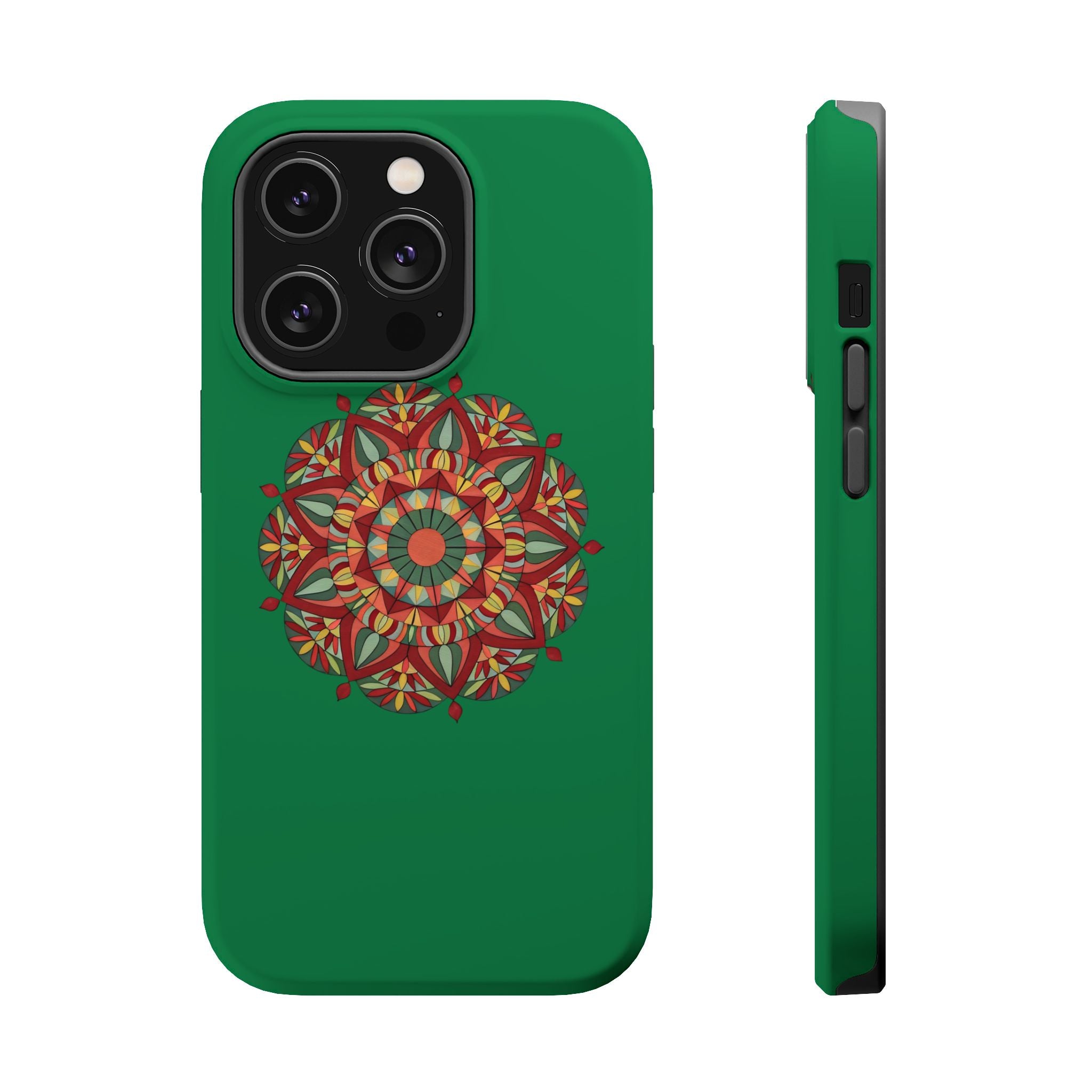 Thalia Mandala Art Impact-Resistant Magnetic Phone Case — Red Green Floral Mosaic