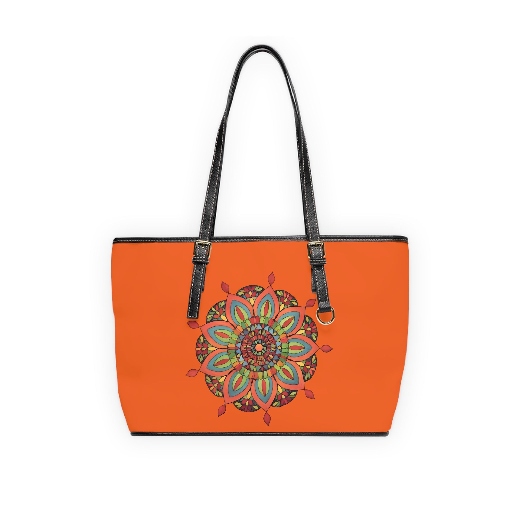 Sadie Mandala Floral PU Leather Shoulder Bag — Orange Boho Tote by Infinite Hue