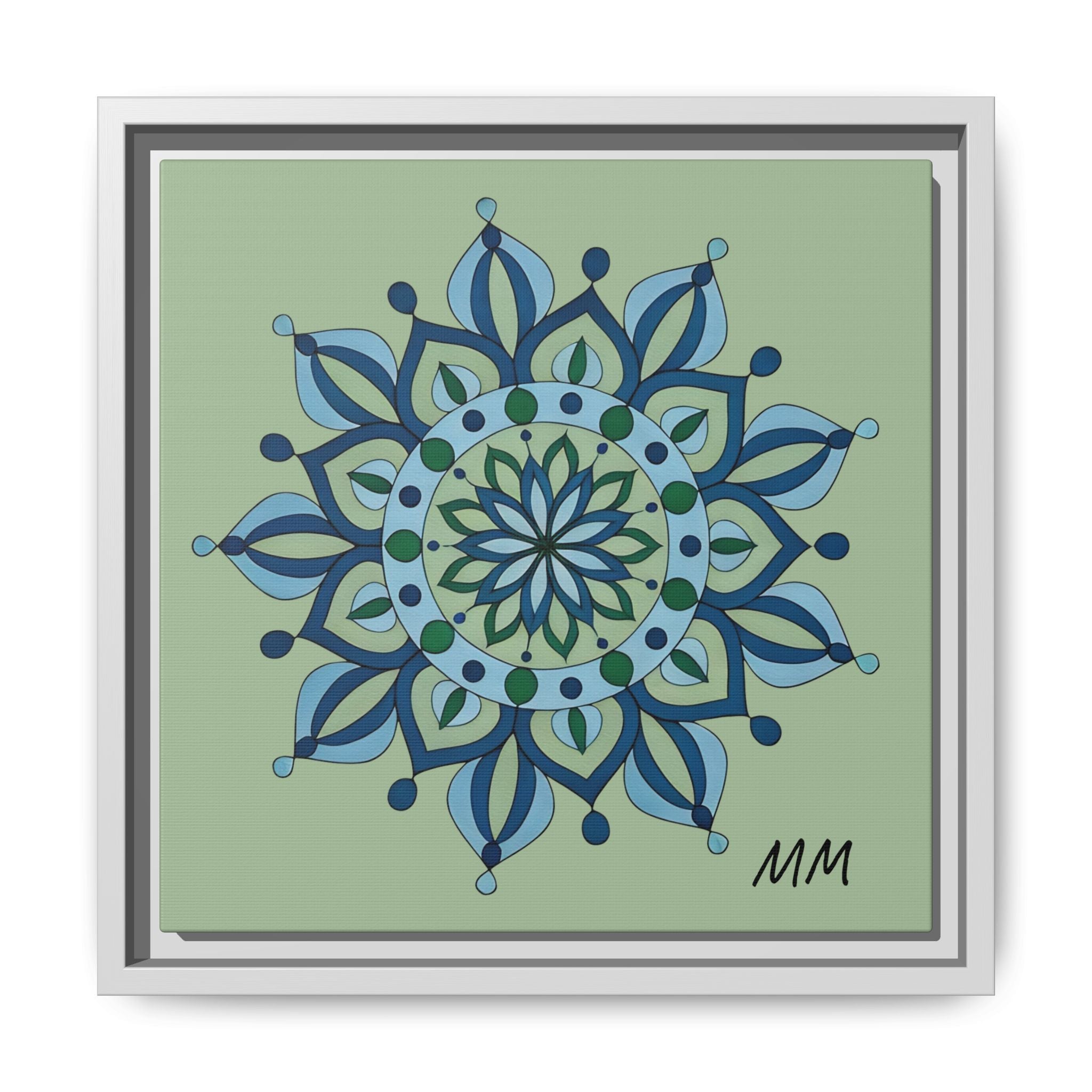Esme Framed Blue-Green Mandala Matte Canvas Wall Art