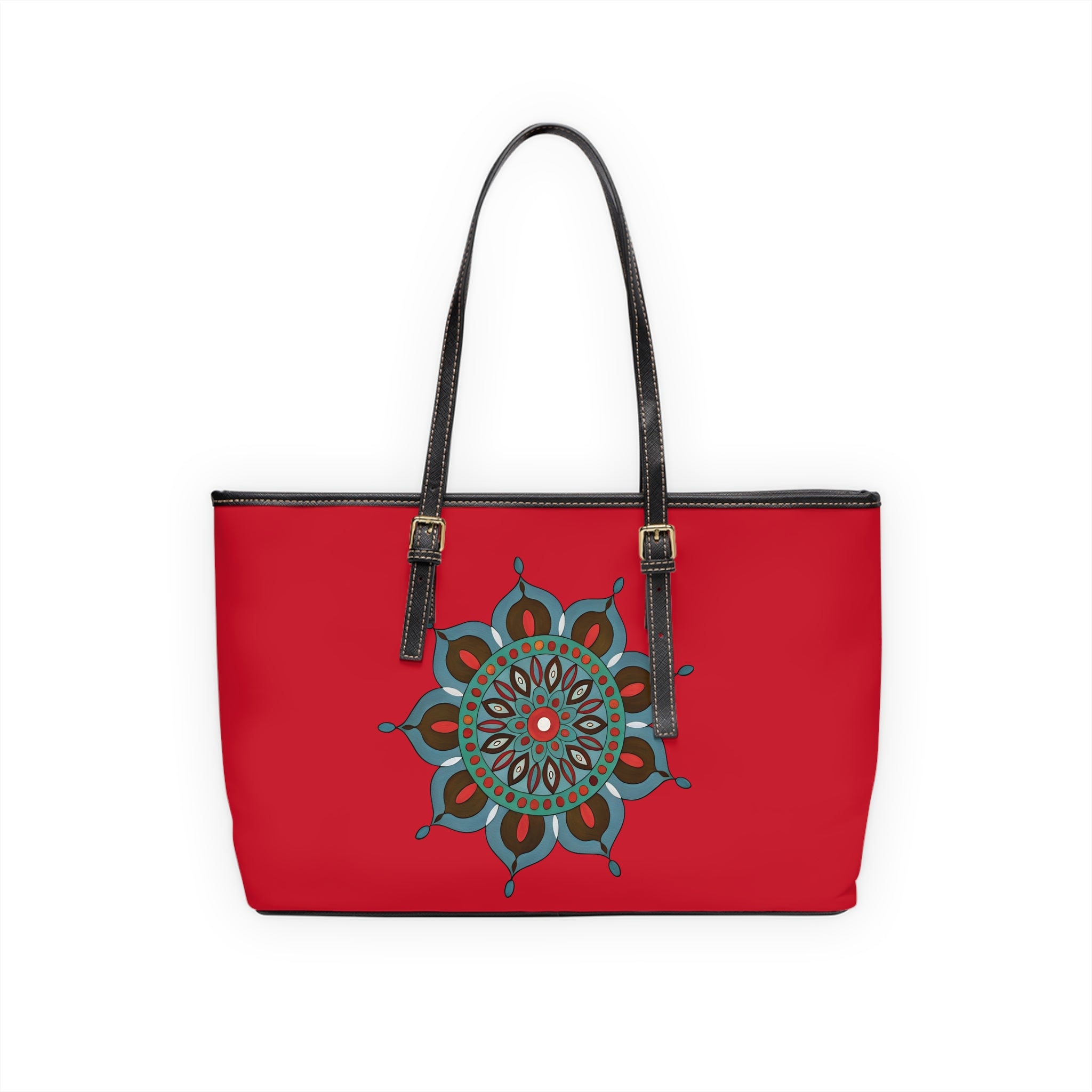 Everlee Red Mandala PU Shoulder Bag — Boho Chic Tote for Everyday & Travel