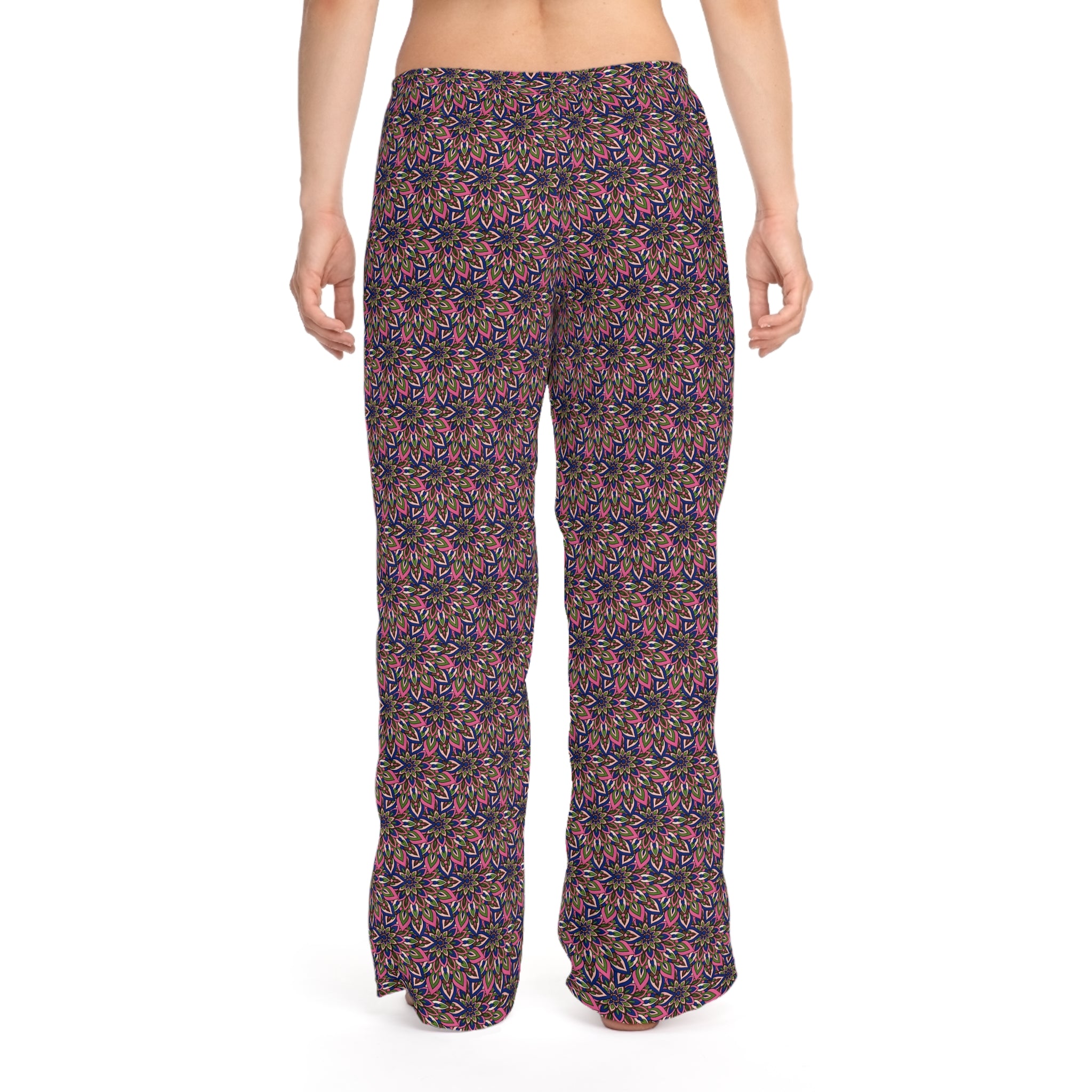 Laura Mandala Women's Floral Lounge Pajama Pants — Pink & Black All-Over Print
