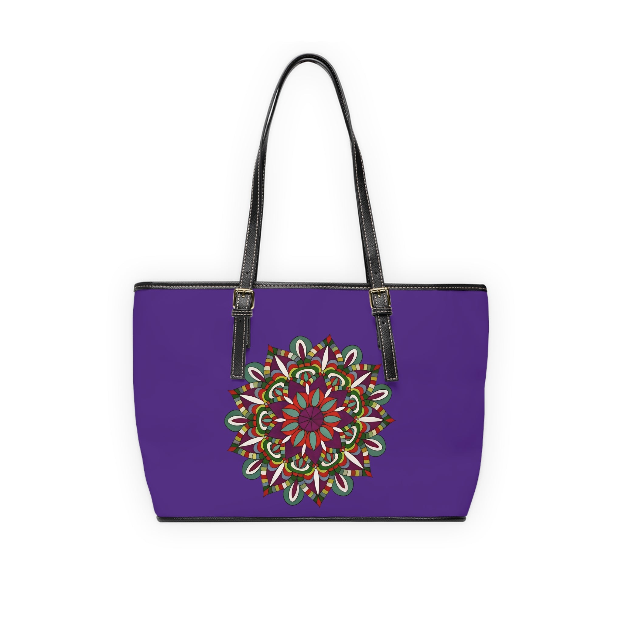 Monica Mandala PU Leather Shoulder Bag - Boho Floral Tote in Purple
