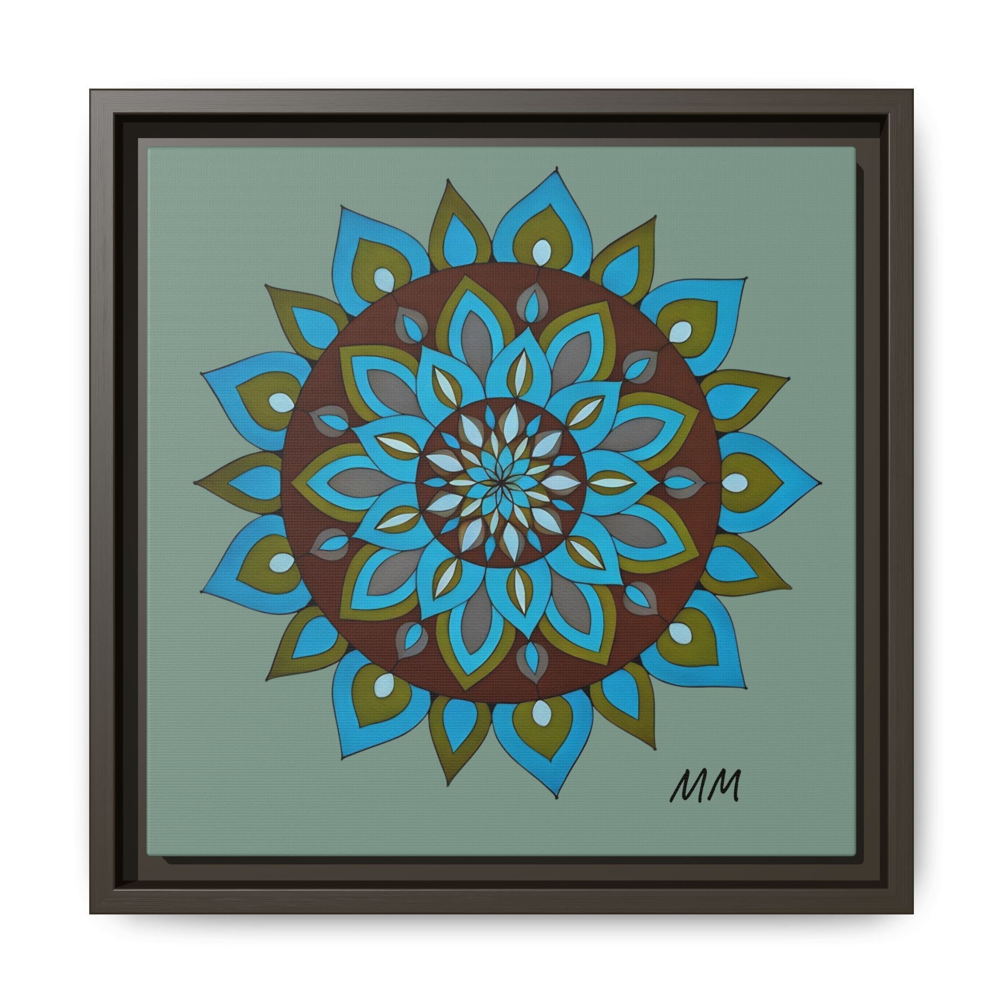 Emily Mandala Art Framed Canvas Wall Art — Blue Green Floral Geometric
