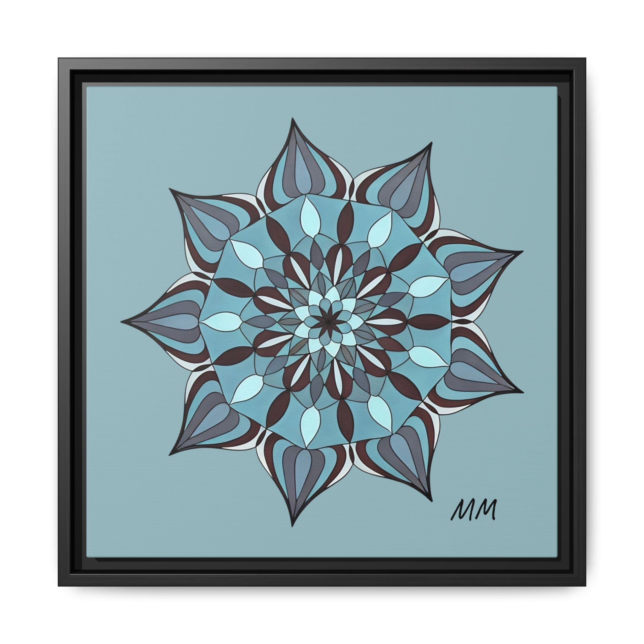 Wren Framed Blue Mandala Canvas Art – Matte Floral Wall Decor