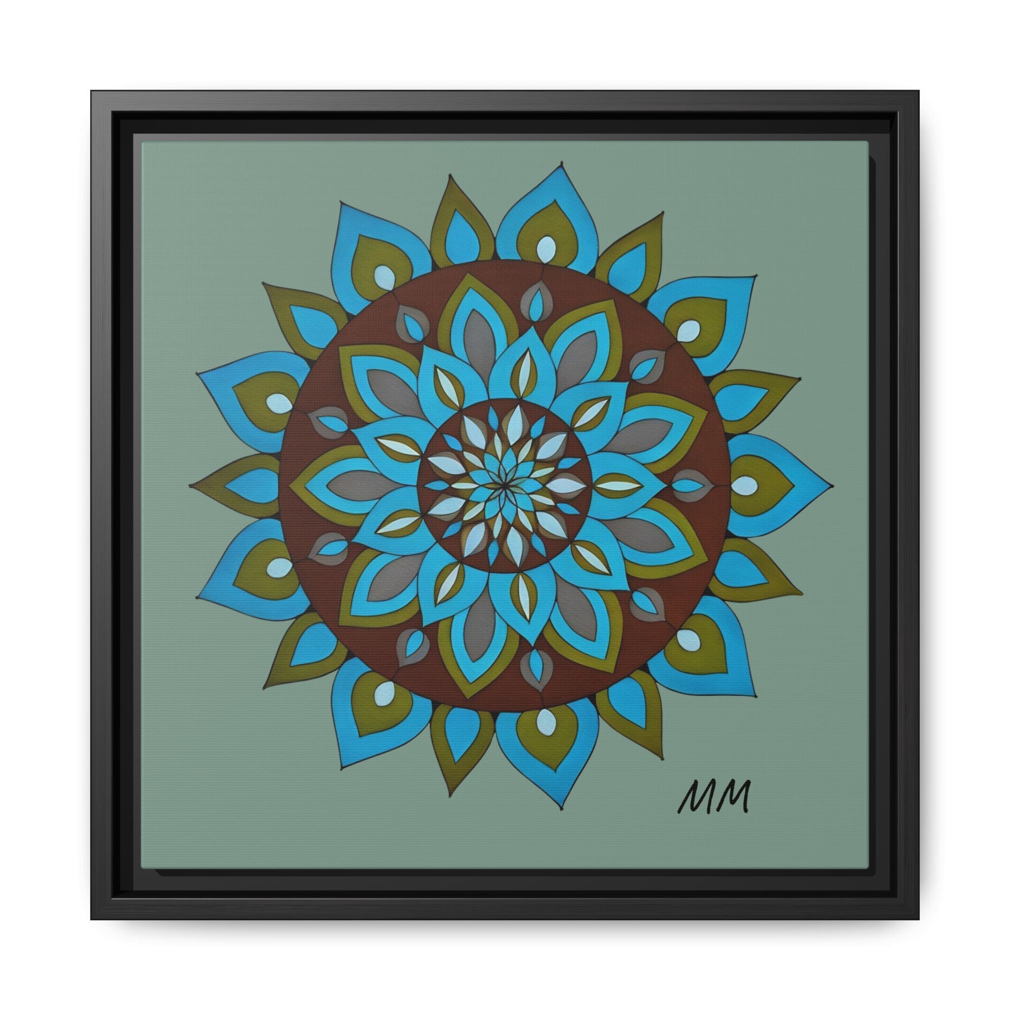 Emily Mandala Art Framed Canvas Wall Art — Blue Green Floral Geometric