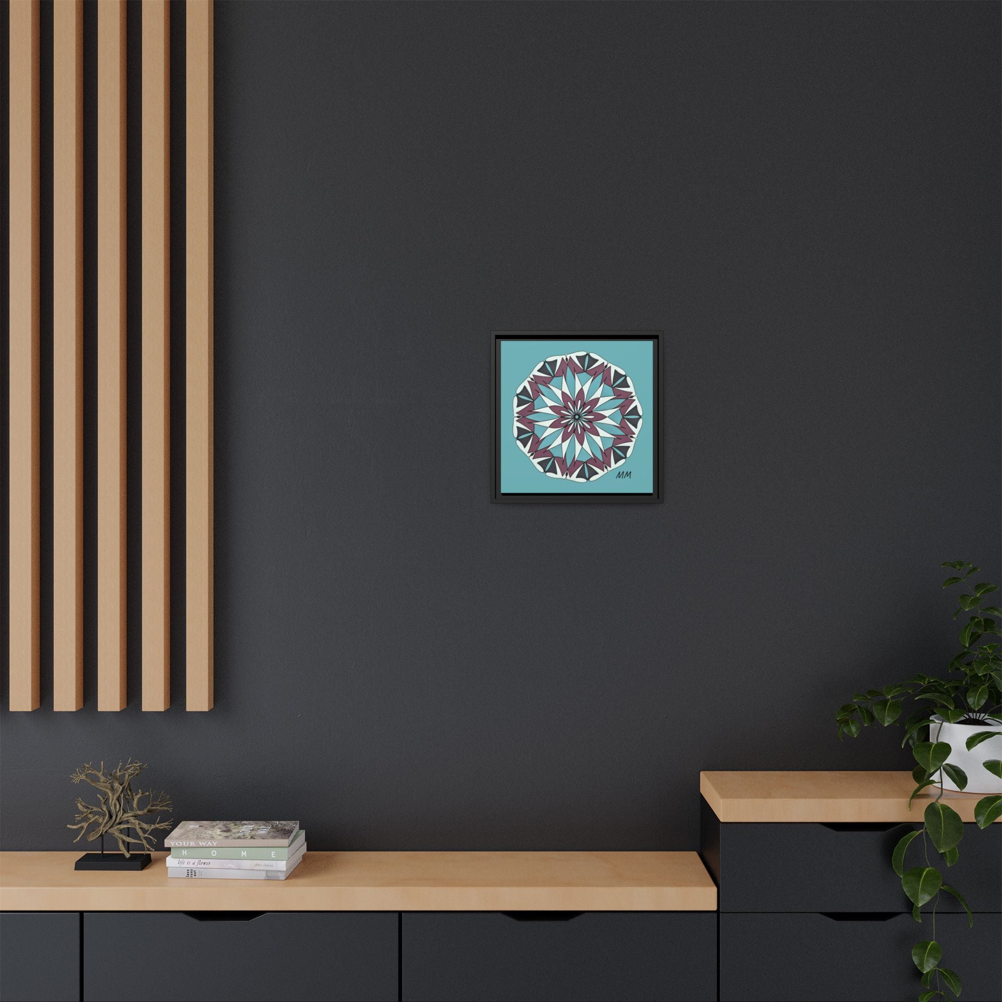 Milani Framed Mandala Canvas Wall Art — Teal & Plum Geometric Design