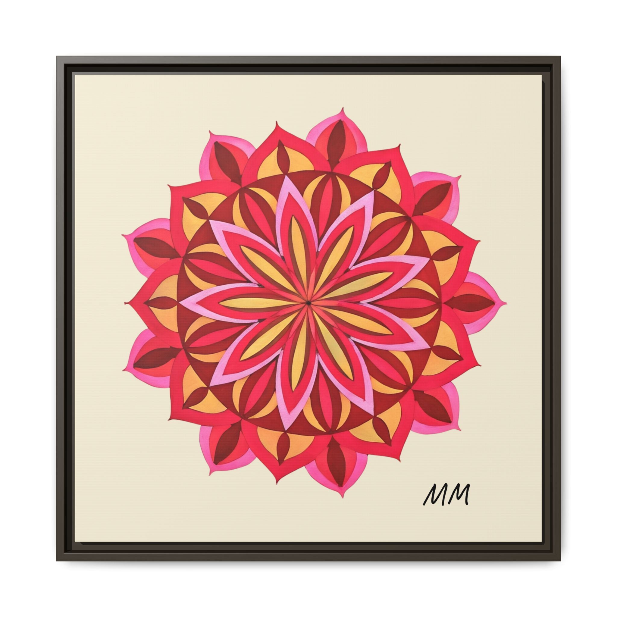 Elodie Framed Floral Mandala Canvas Art — Pink & Red Decorative Wall Print