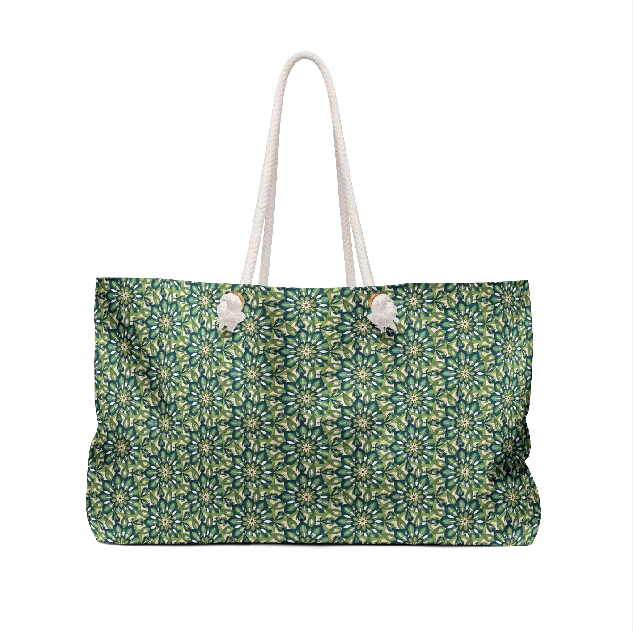 Evie Mandala Green Floral Weekender Bag — Boho Mandala Travel Tote