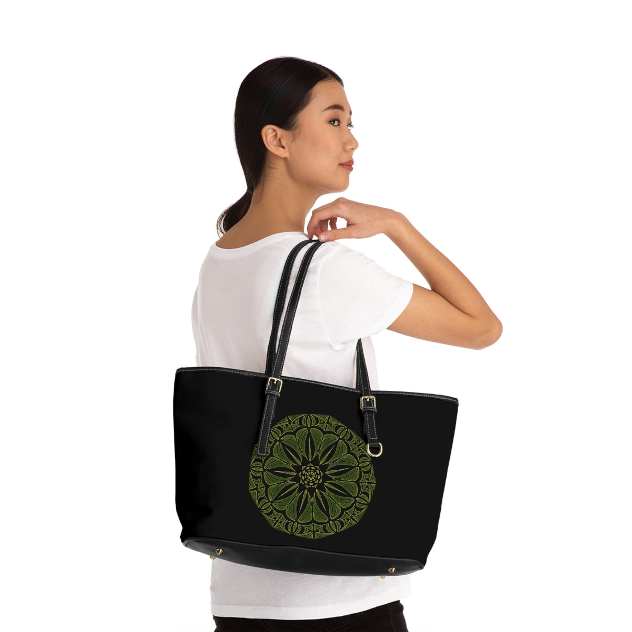 Romina Green Mandala PU Leather Shoulder Bag — Boho Floral Tote for Everyday & Gifts by Infinite Hue