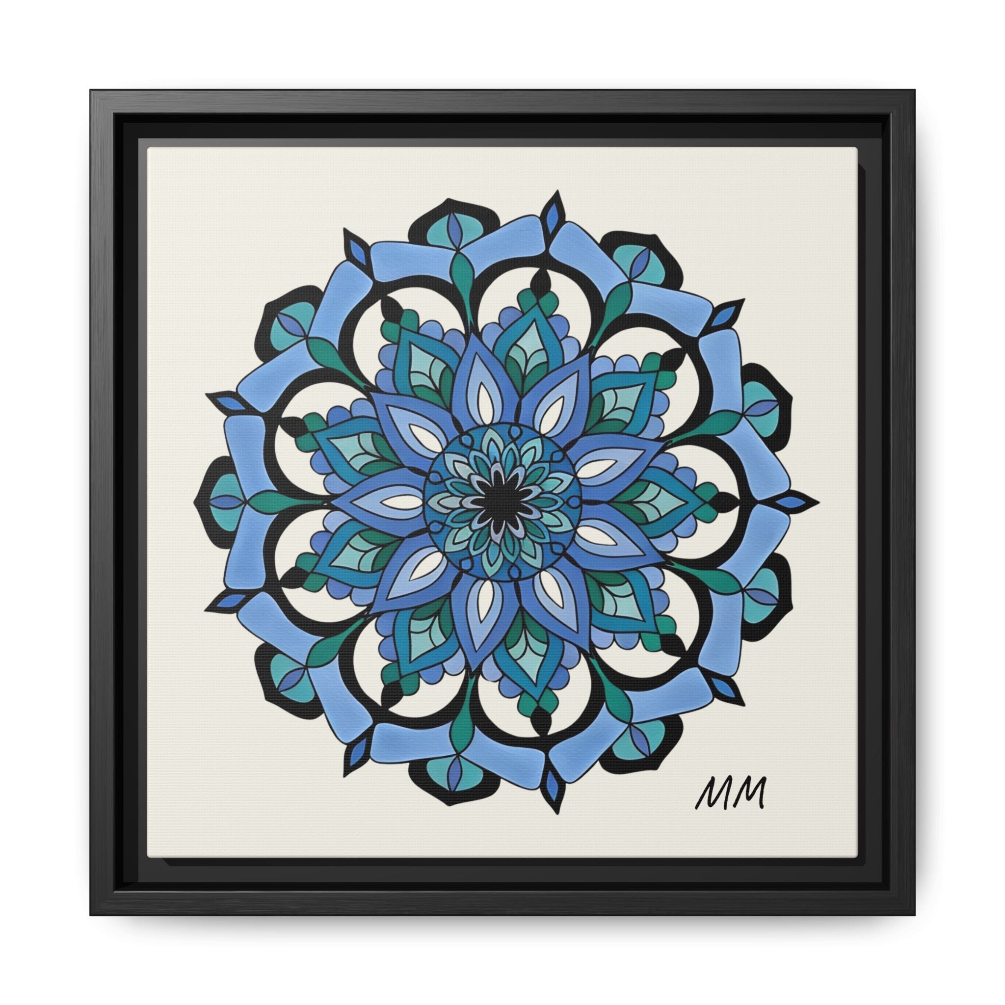 Leilani  Blue Floral Mandala Framed Canvas Art — Matte Multi-Color Wall Decor