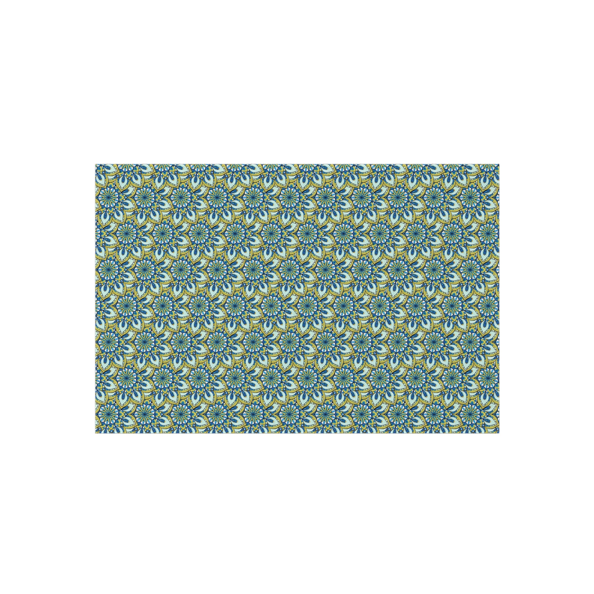 Atarf Floral Tile Outdoor Rug — Blue Green Geometric Patio Mat