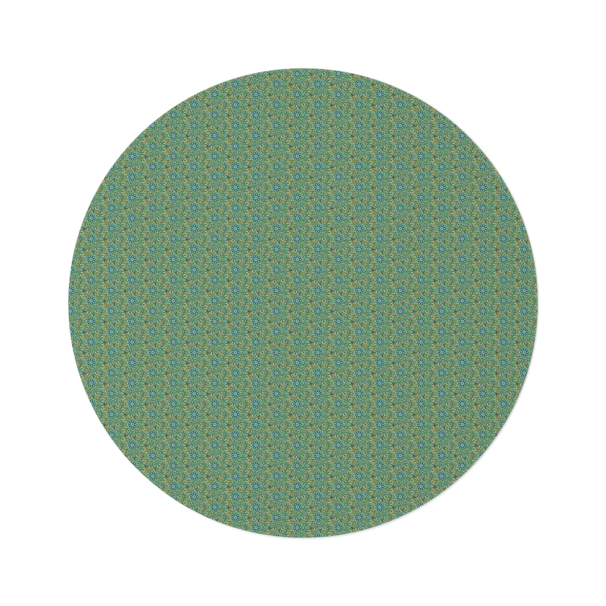 Mary Mandala Green Geometric Round Rug — Boho Medallion Pattern Accent Mat