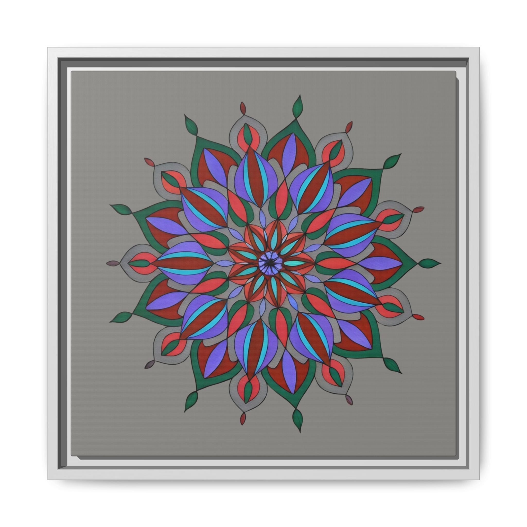 Maya Framed Floral Mandala Matte Canvas Wall Art — Teal Boho Home Decor