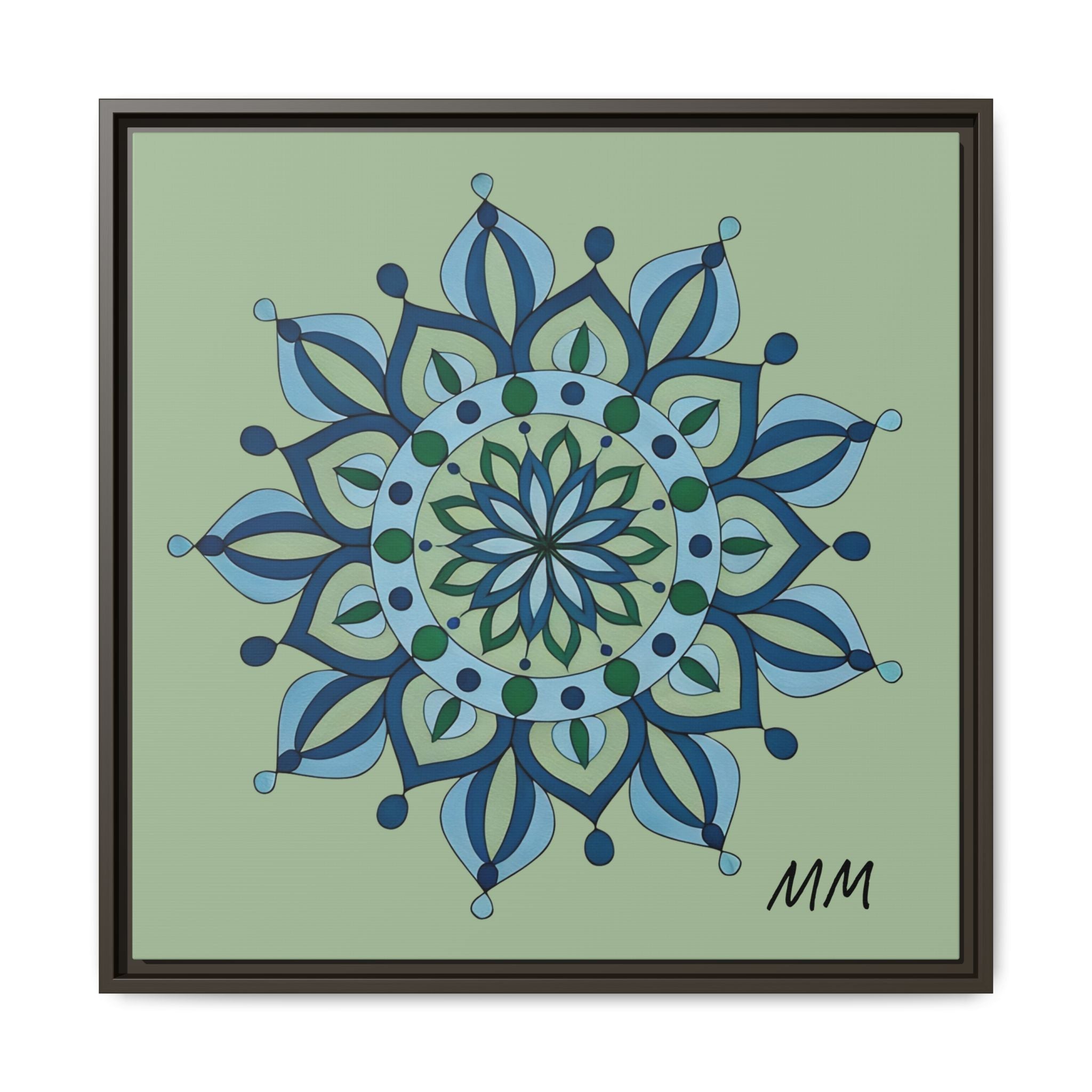 Esme Framed Blue-Green Mandala Matte Canvas Wall Art