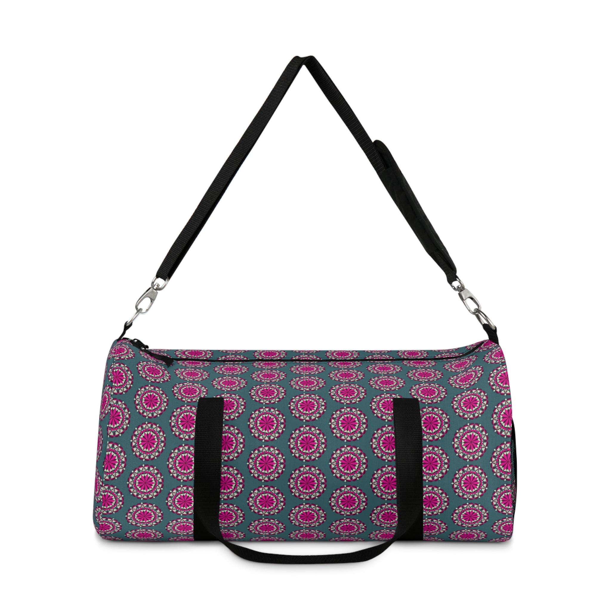 Evie Mandala Floral Mandala Duffel Bag — Pink & Teal Travel Gym Bag