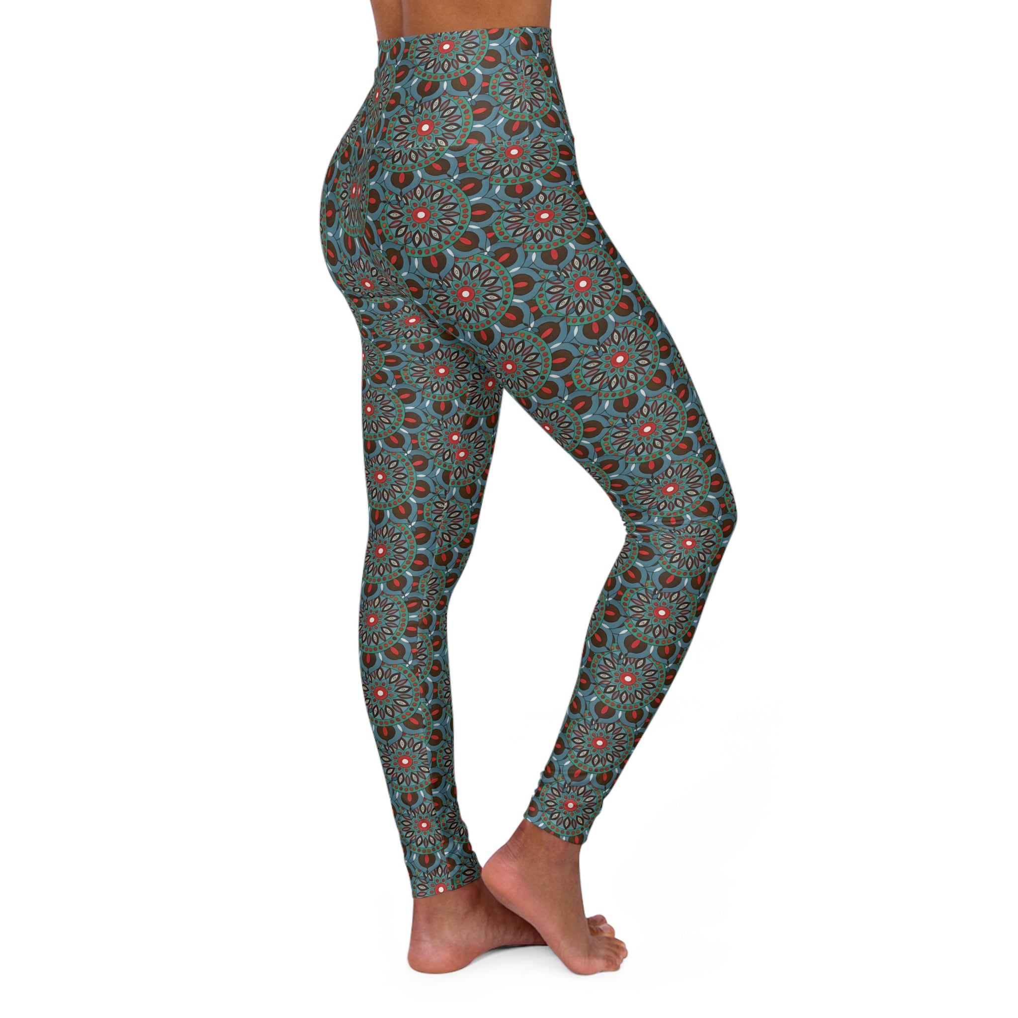 Everlee Mandala Art High-Waisted Yoga Leggings — Teal Boho All-Over Print