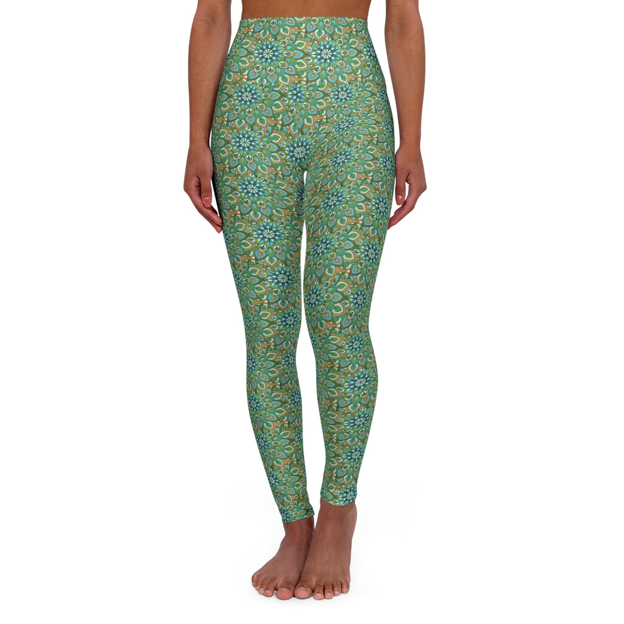 Mary Mandala High-Waisted Yoga Leggings — Green Floral Mandala All-Over Print