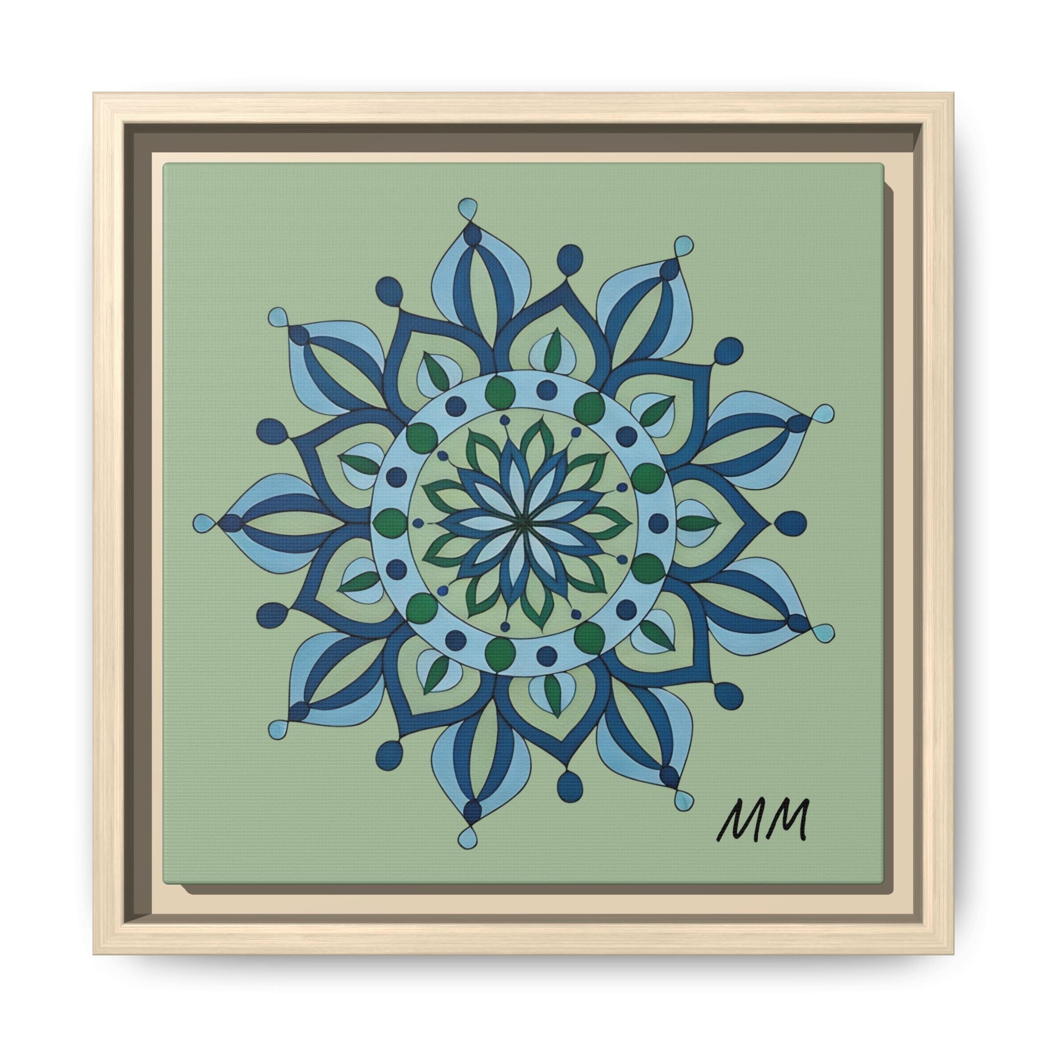 Esme Framed Blue-Green Mandala Matte Canvas Wall Art