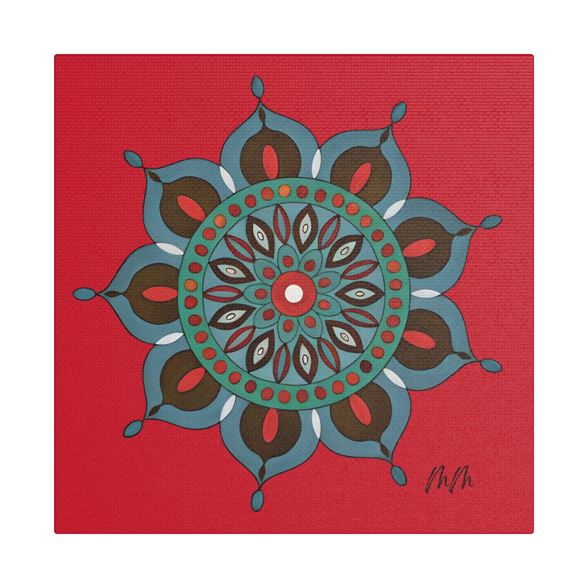 Everlee Mandala Wall Art Canvas - Red Floral Geometric Stretched Satin Print