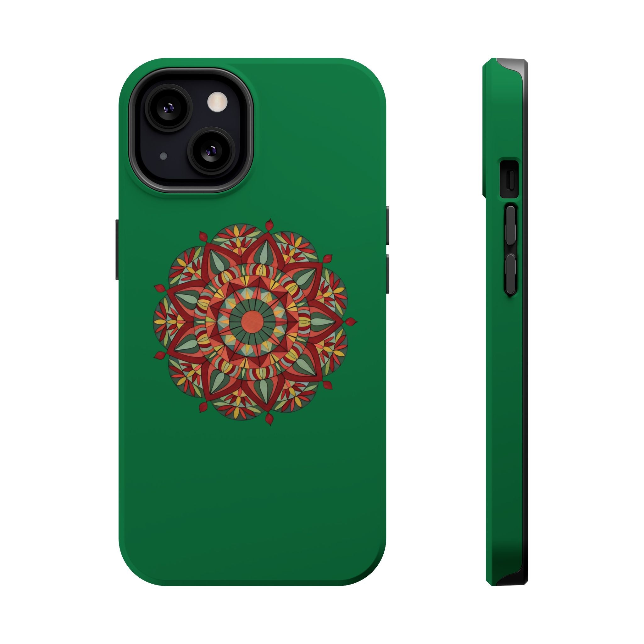 Thalia Mandala Art Impact-Resistant Magnetic Phone Case — Red Green Floral Mosaic