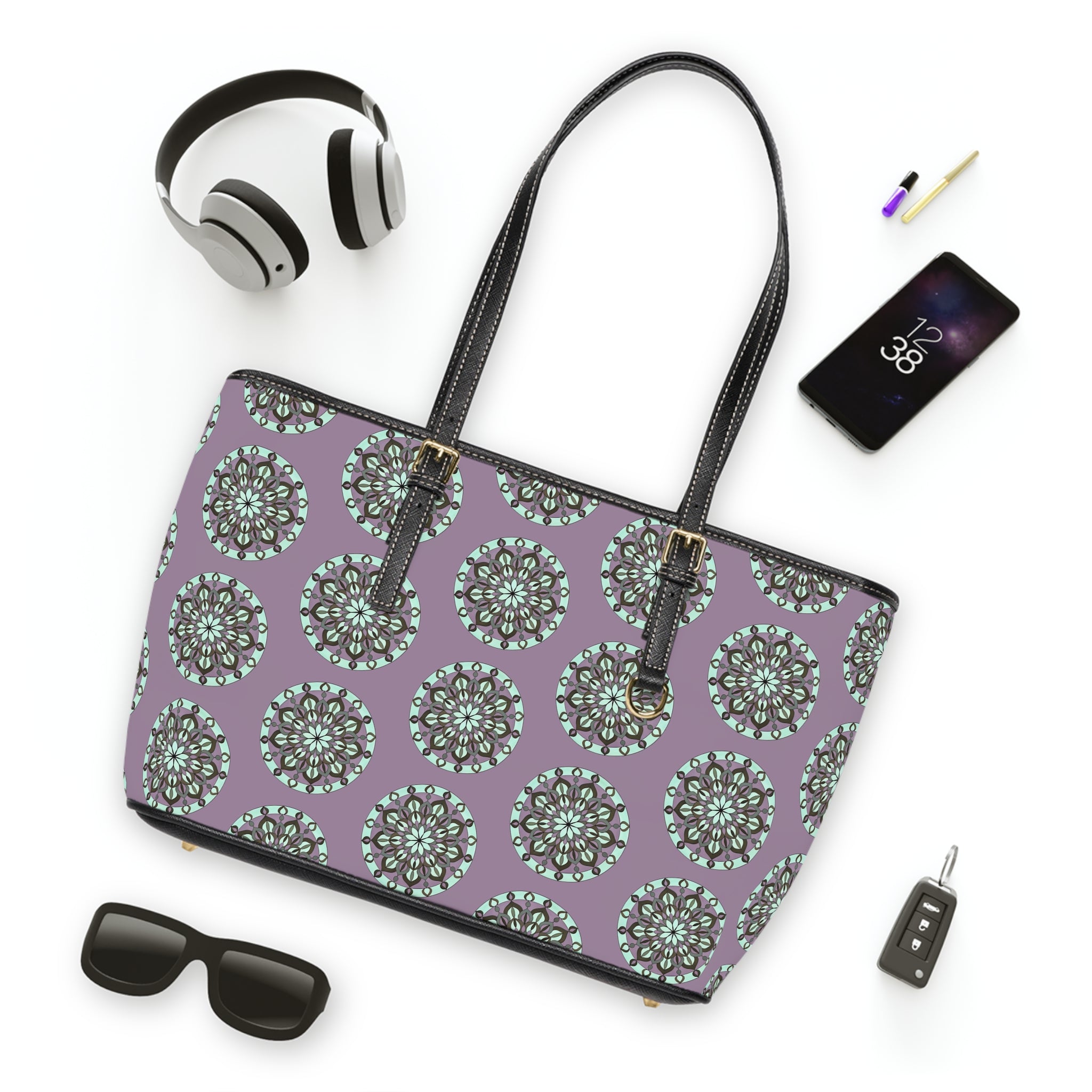 Gemma Mandala Pattern PU Leather Shoulder Bag — Floral Boho Tote for Everyday Use