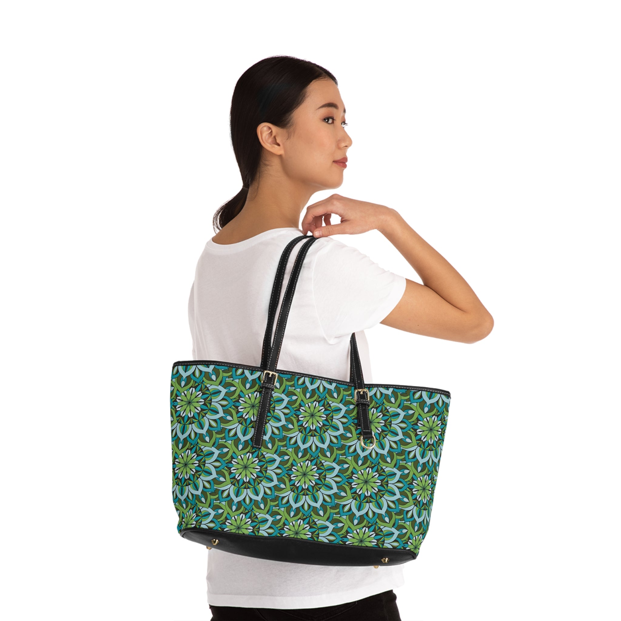Lynne Mandala Green Floral Mandala PU Shoulder Bag — Stylish Tote for Everyday, Travel & Gifts