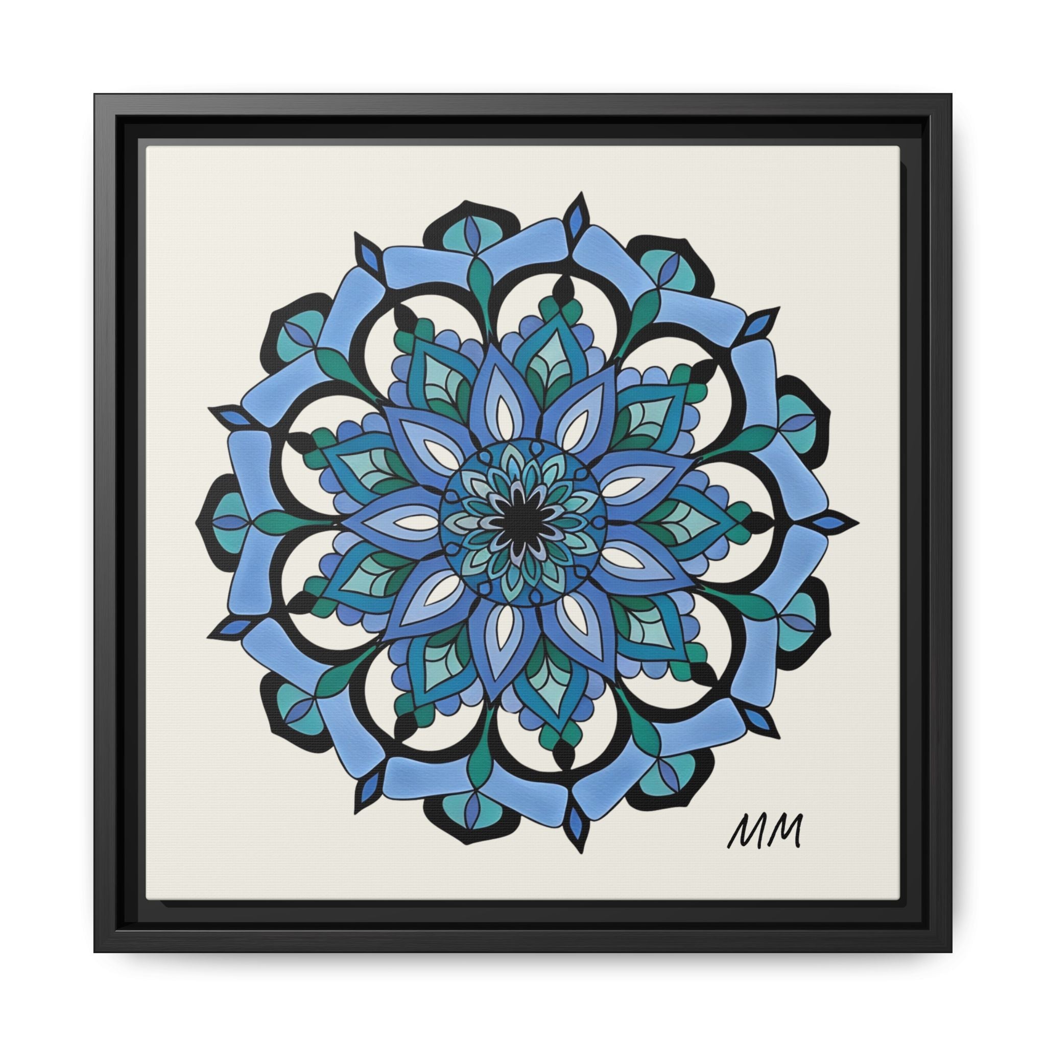 Leilani  Blue Floral Mandala Framed Canvas Art — Matte Multi-Color Wall Decor