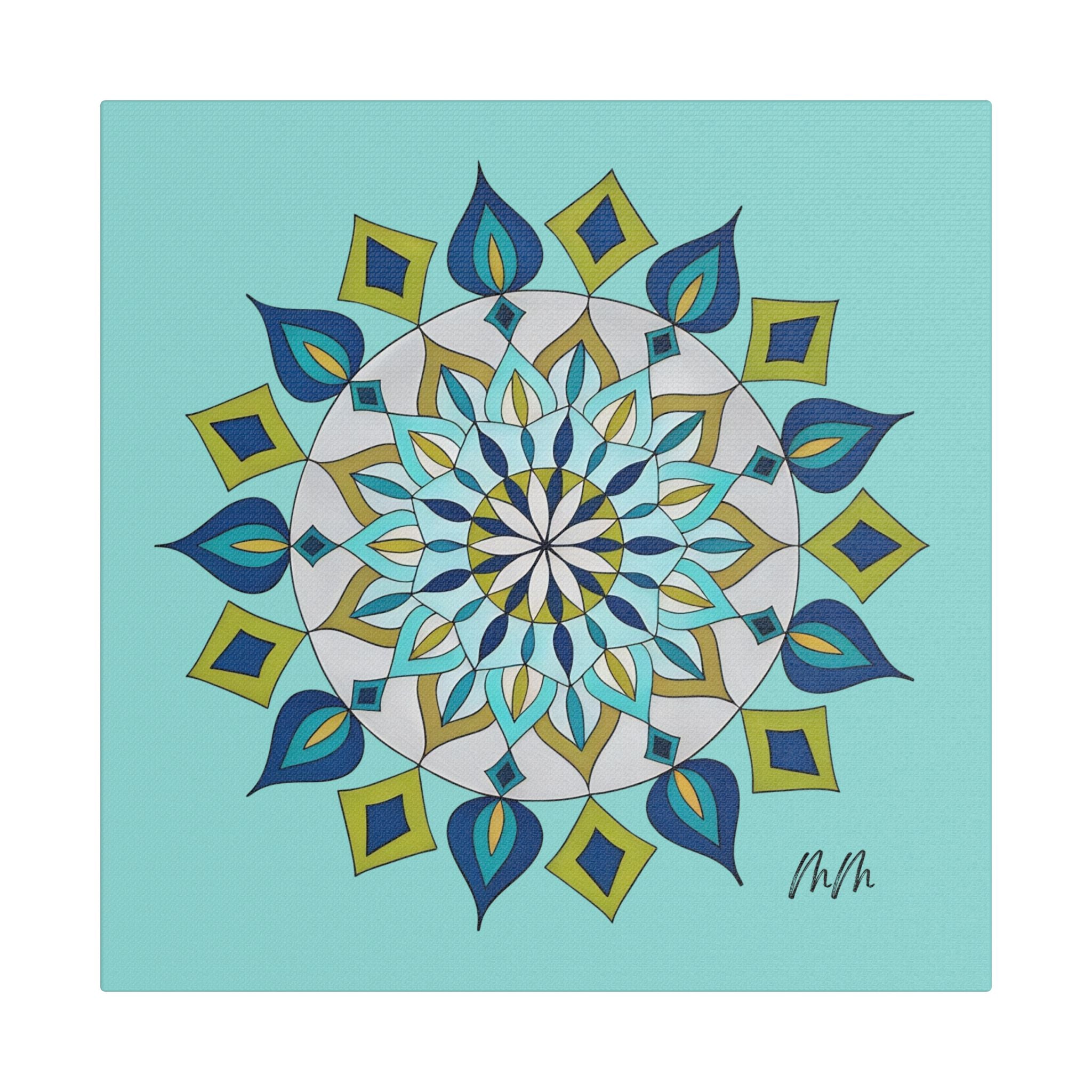 Emry Mandala Turquoise Satin Canvas Print — Geometric Wall Art