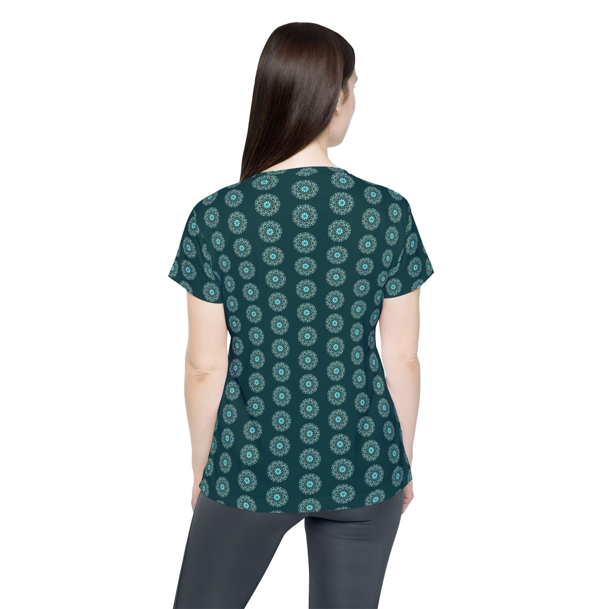 Eleanor Mandala Women's Sports Jersey — Teal Floral Geometric All-Over Print