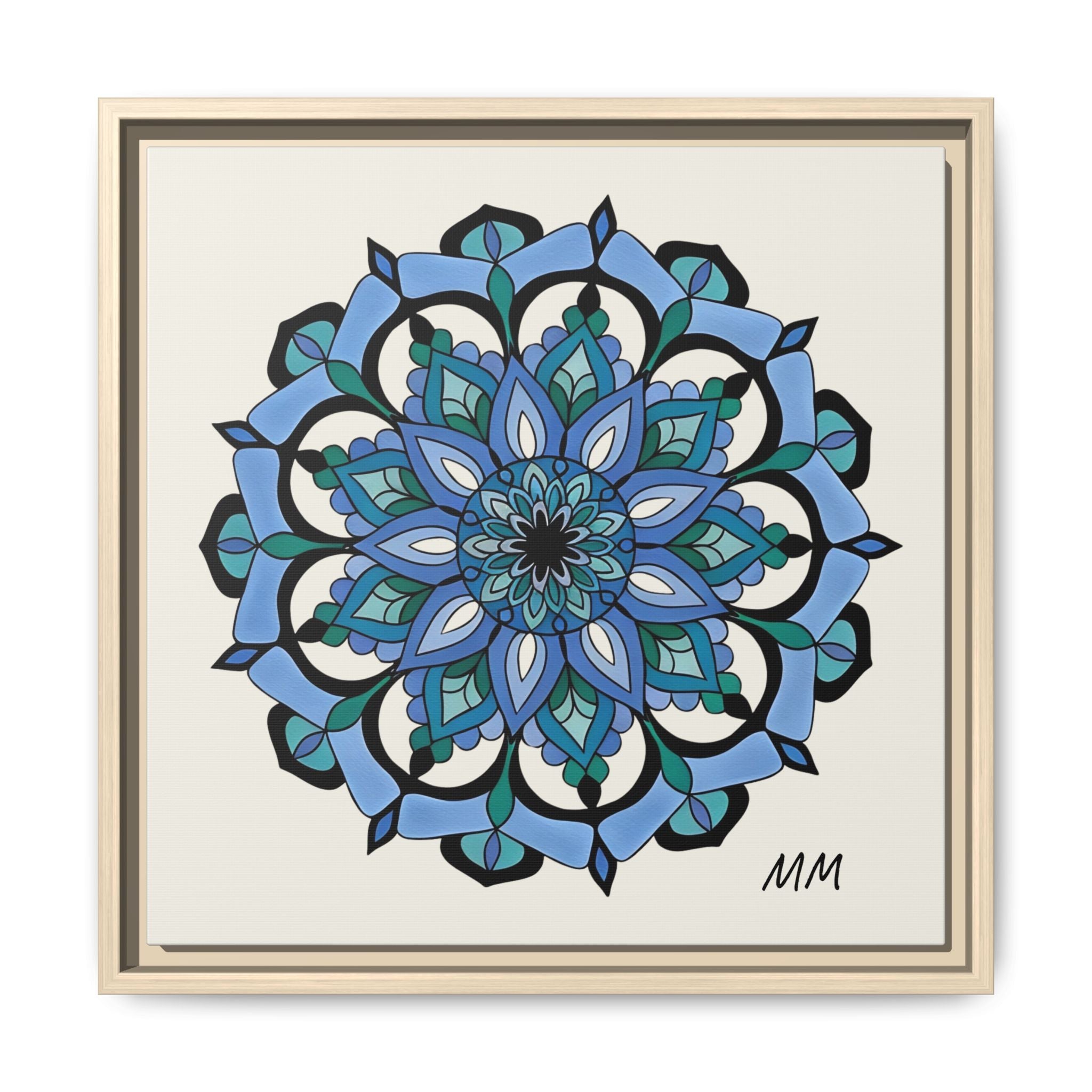 Leilani  Blue Floral Mandala Framed Canvas Art — Matte Multi-Color Wall Decor