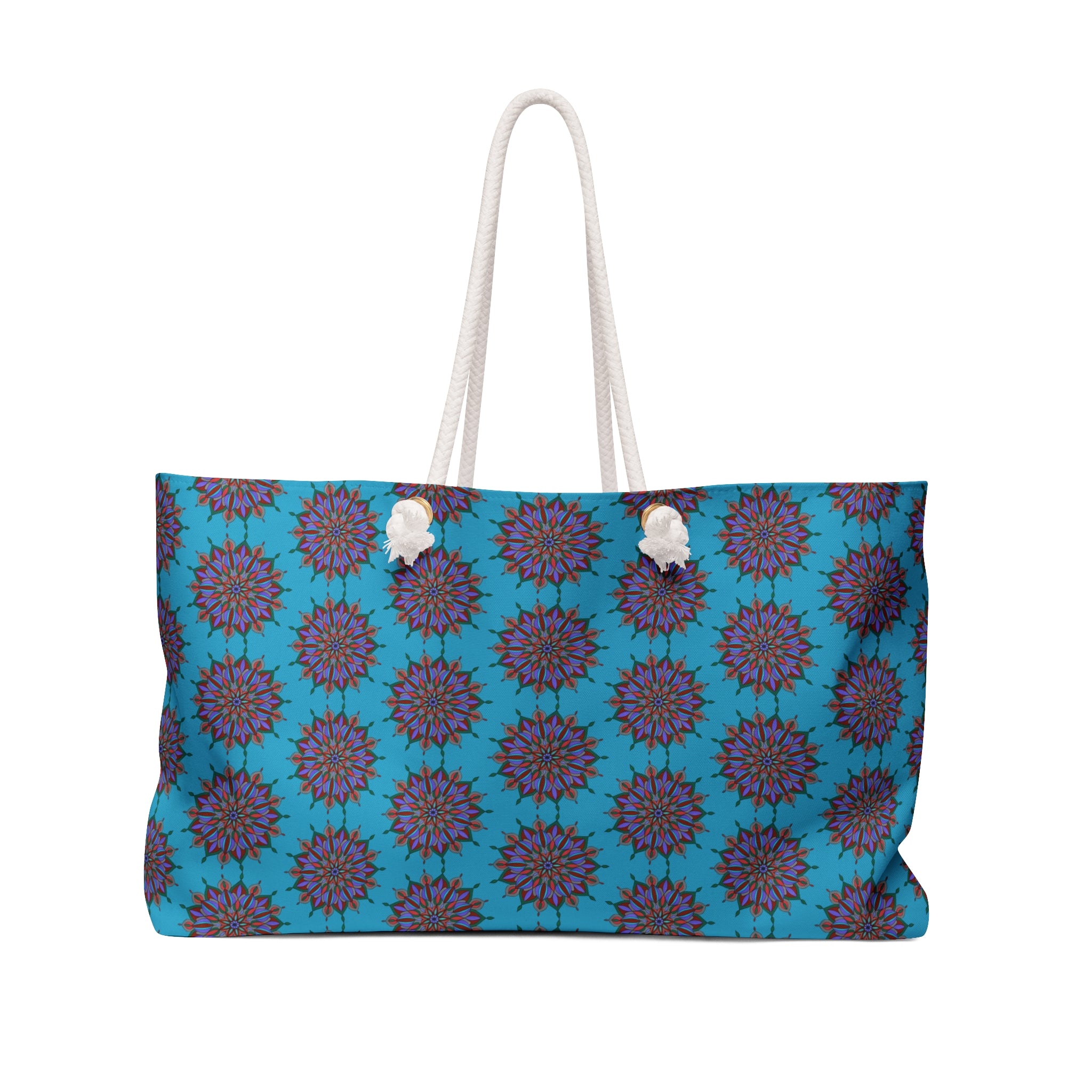 Maya Turquoise Floral Mandala Weekender Bag — Spacious Boho Travel Tote
