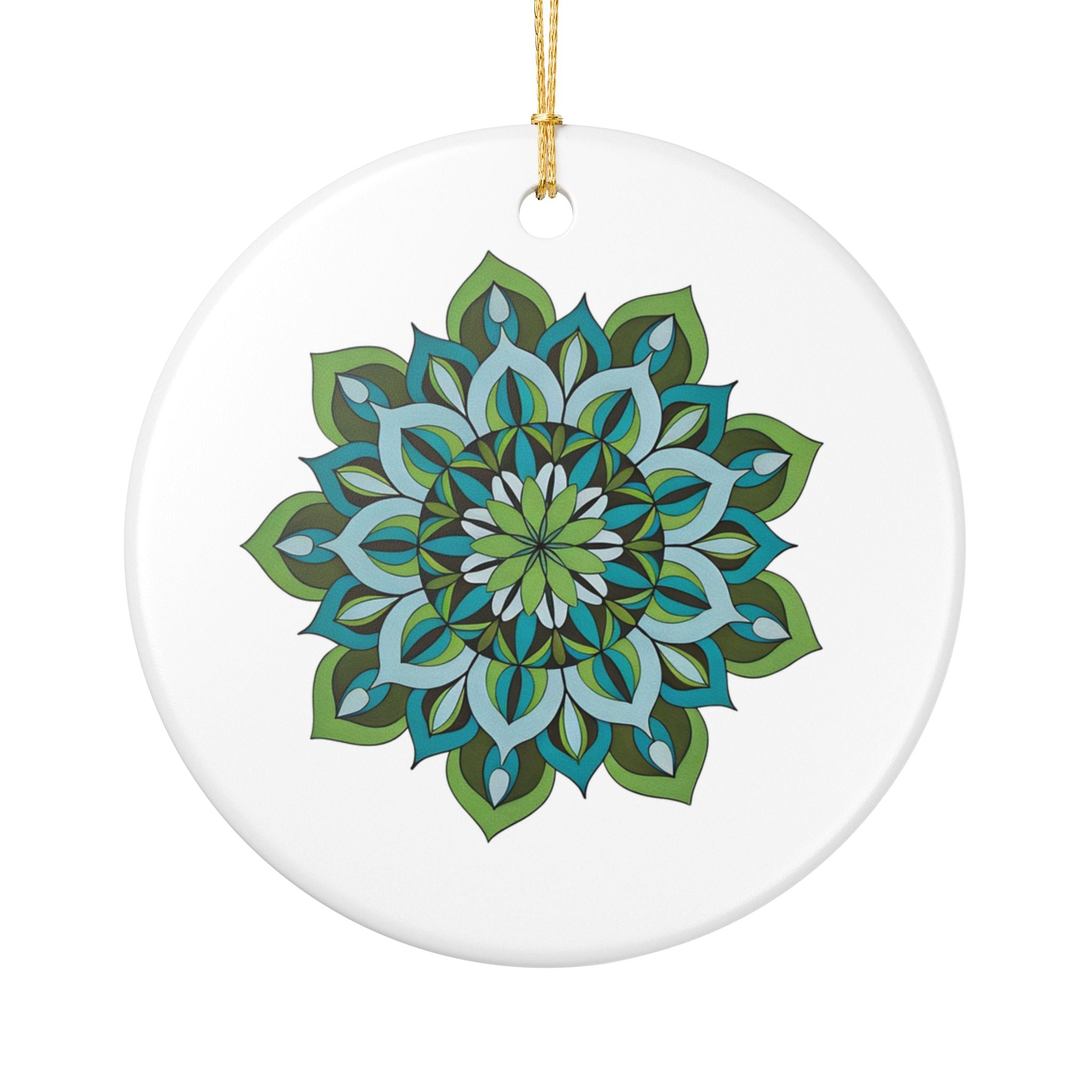 Lynne Mandala Blue-Green Mandala Ceramic Ornament — Decorative Holiday & Home Hanging Accent