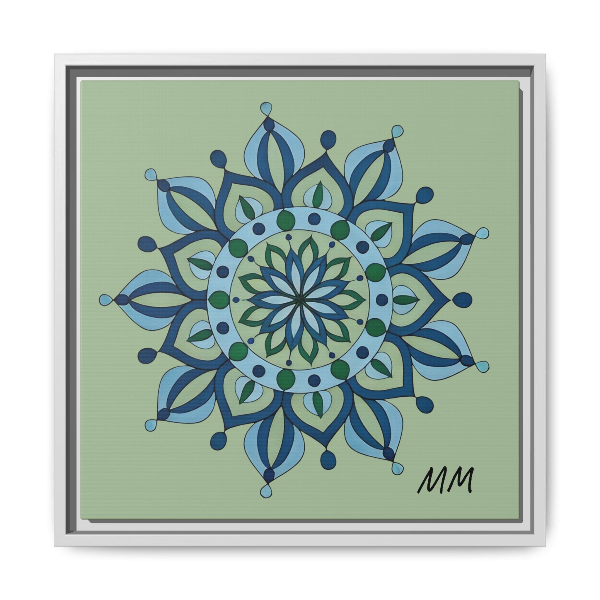 Esme Framed Blue-Green Mandala Matte Canvas Wall Art