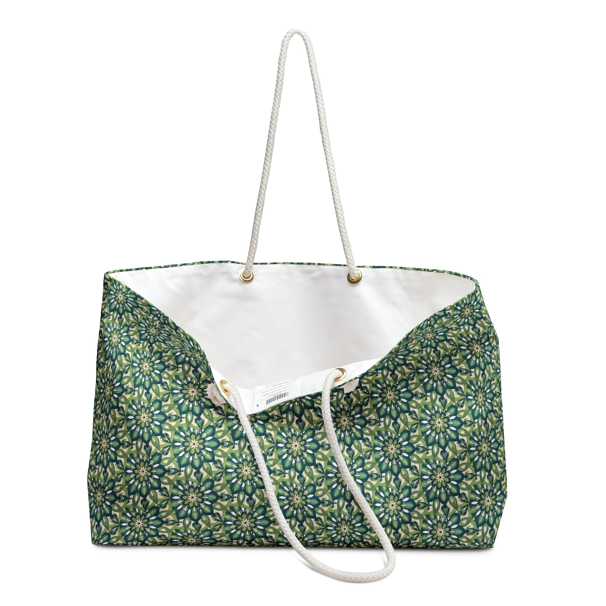 Evie Mandala Green Floral Weekender Bag — Boho Mandala Travel Tote