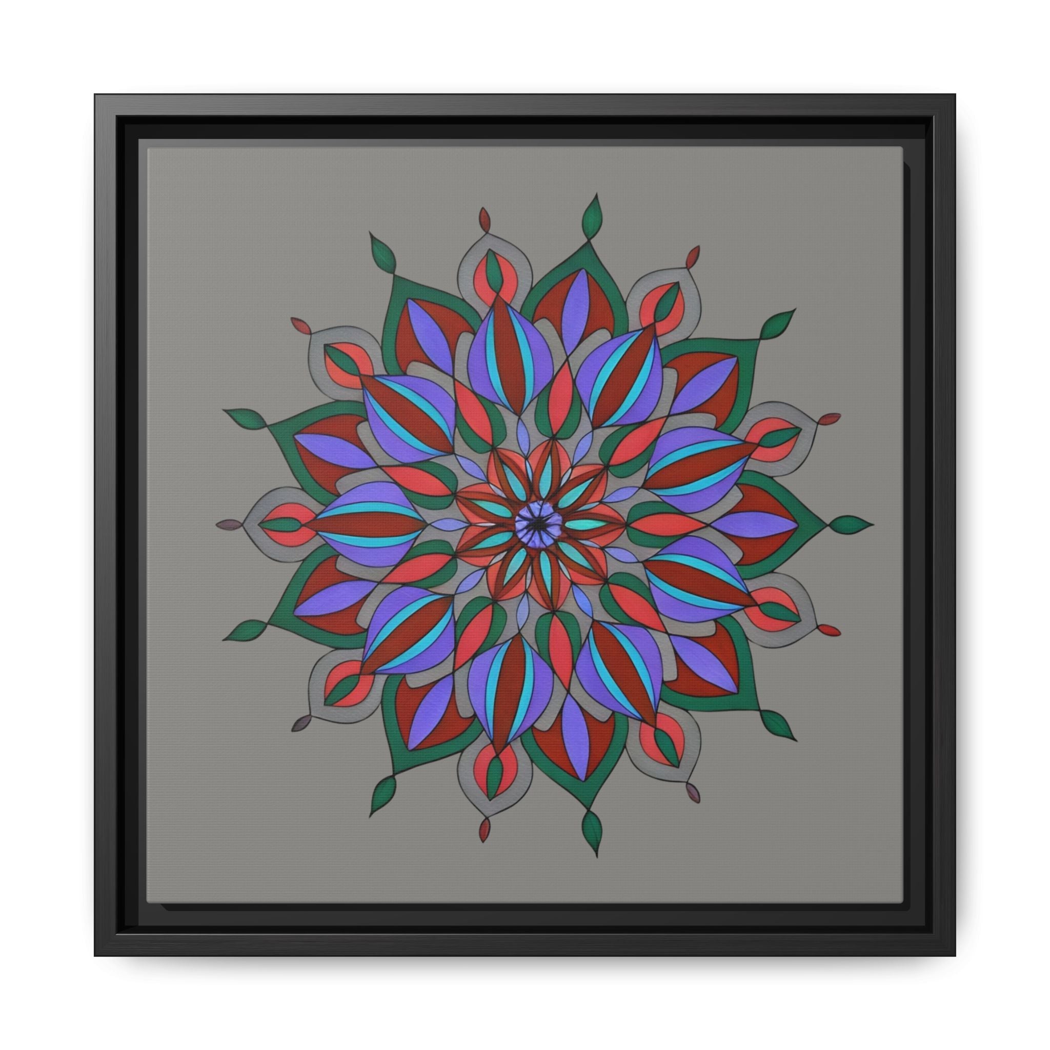 Maya Framed Floral Mandala Matte Canvas Wall Art — Teal Boho Home Decor