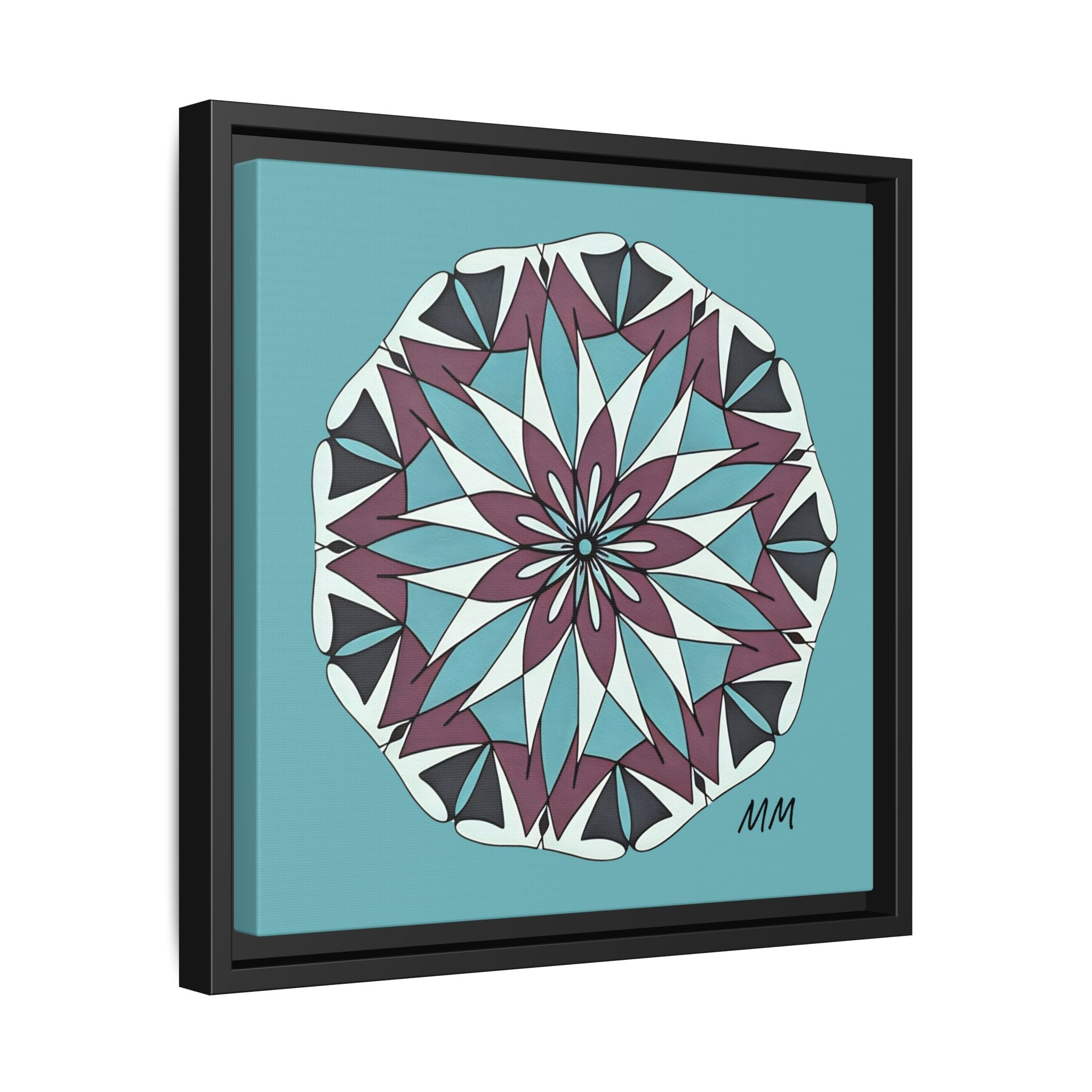 Milani Framed Mandala Canvas Wall Art — Teal & Plum Geometric Design