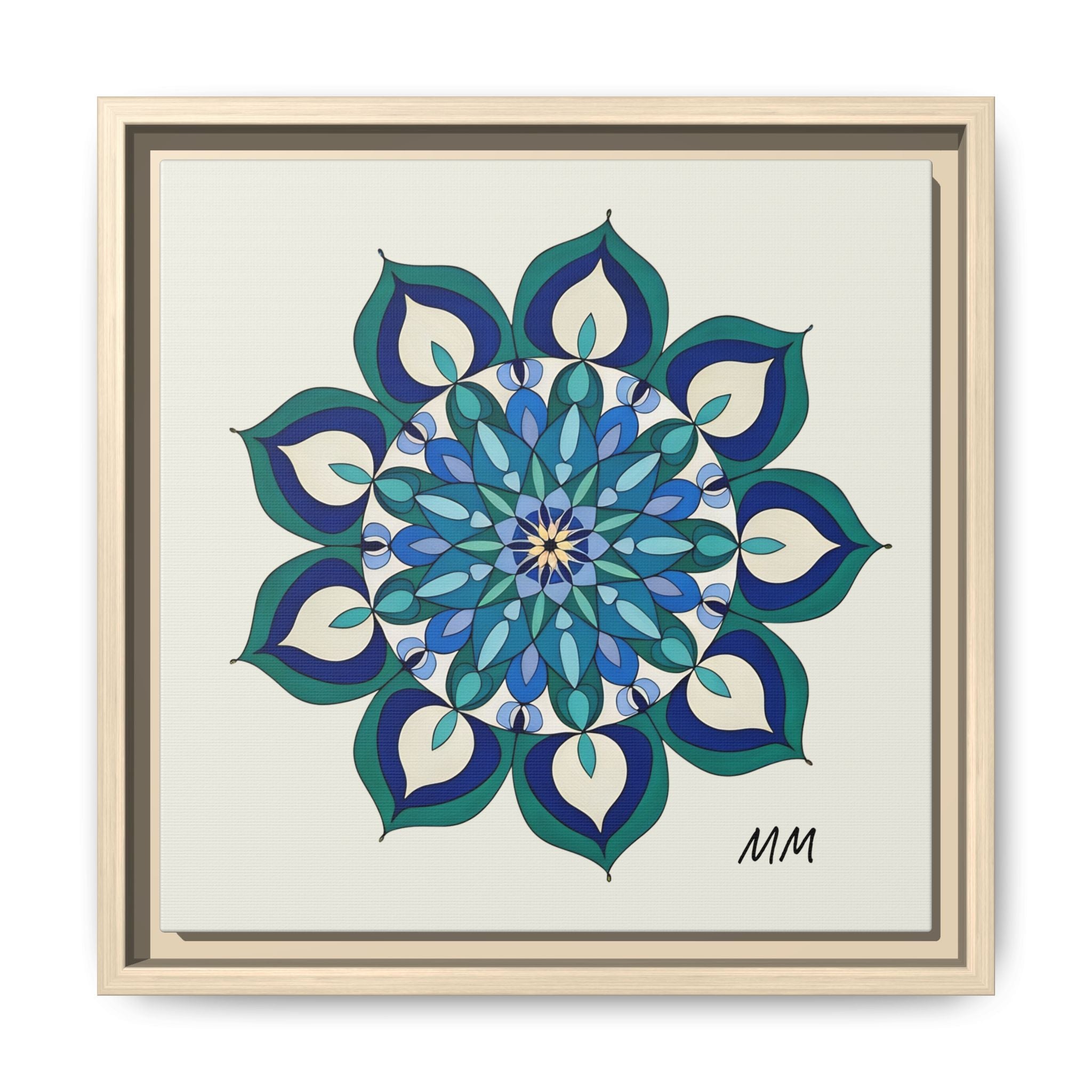 Lottie Framed Blue Green Mandala Wall Art — Matte Canvas Print