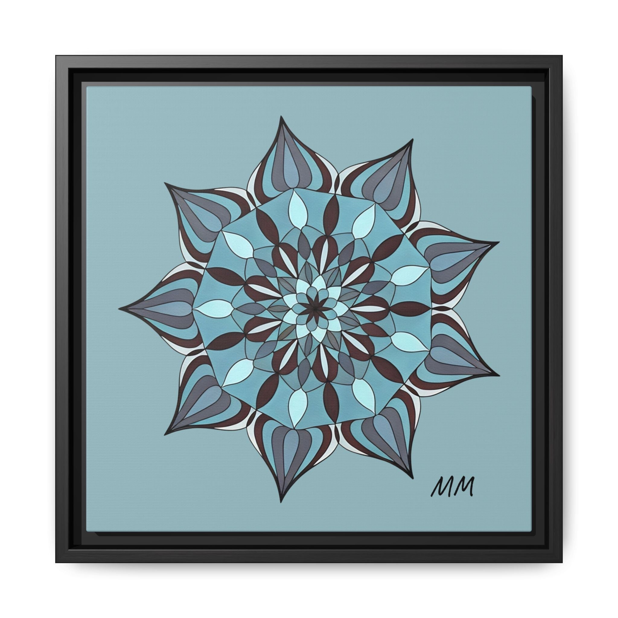 Wren Framed Blue Mandala Canvas Art – Matte Floral Wall Decor