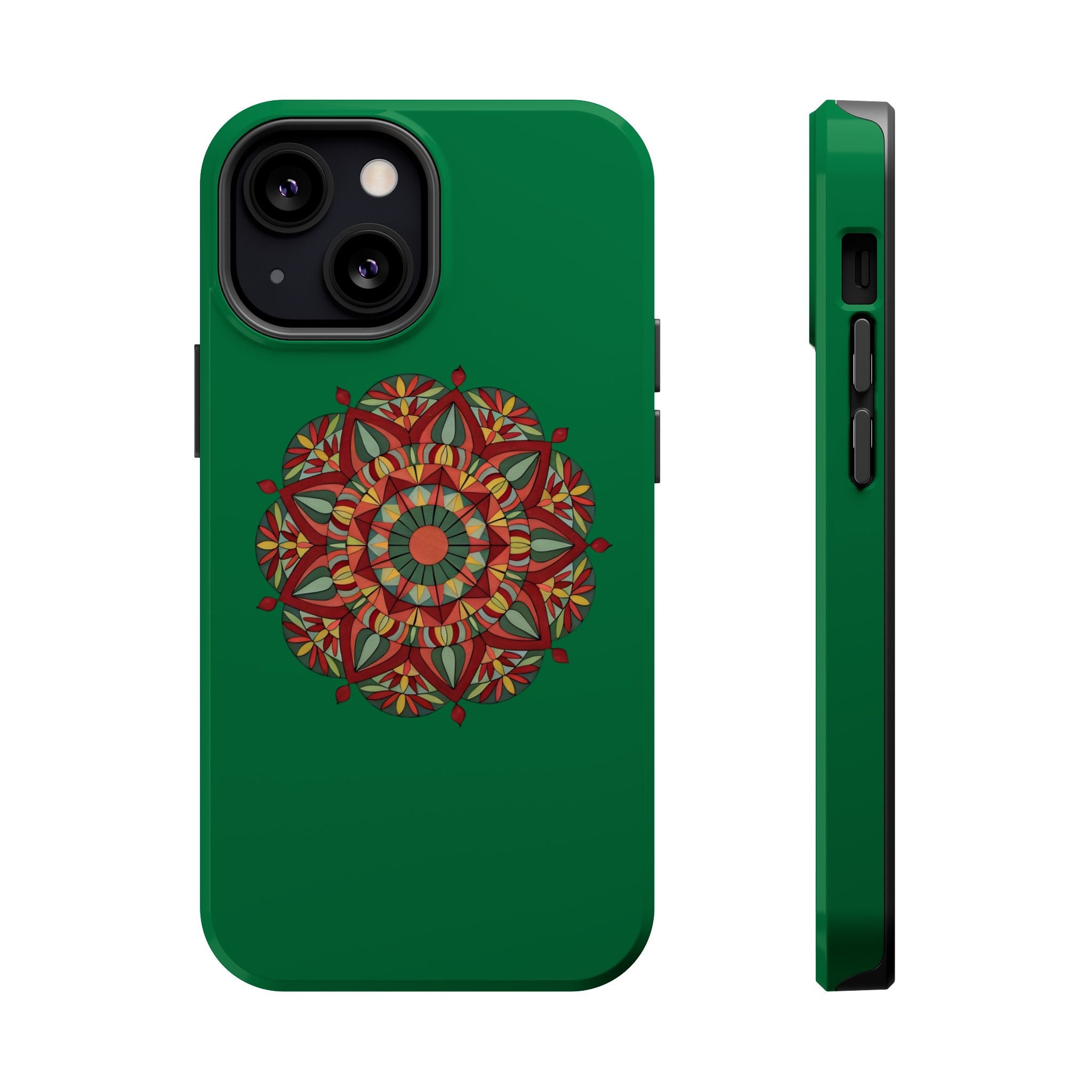 Thalia Mandala Art Impact-Resistant Magnetic Phone Case — Red Green Floral Mosaic