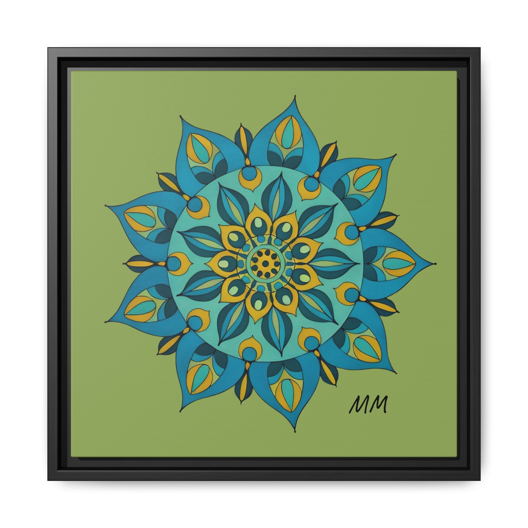 Genesis Framed Mandala Wall Art — Teal & Gold Floral Canvas