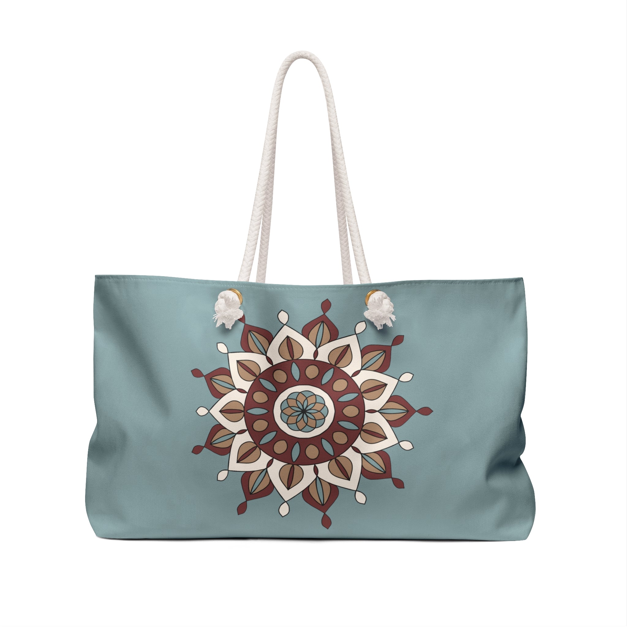 Isla Boho Mandala Weekender Bag – Teal Travel Tote with Floral Medallion