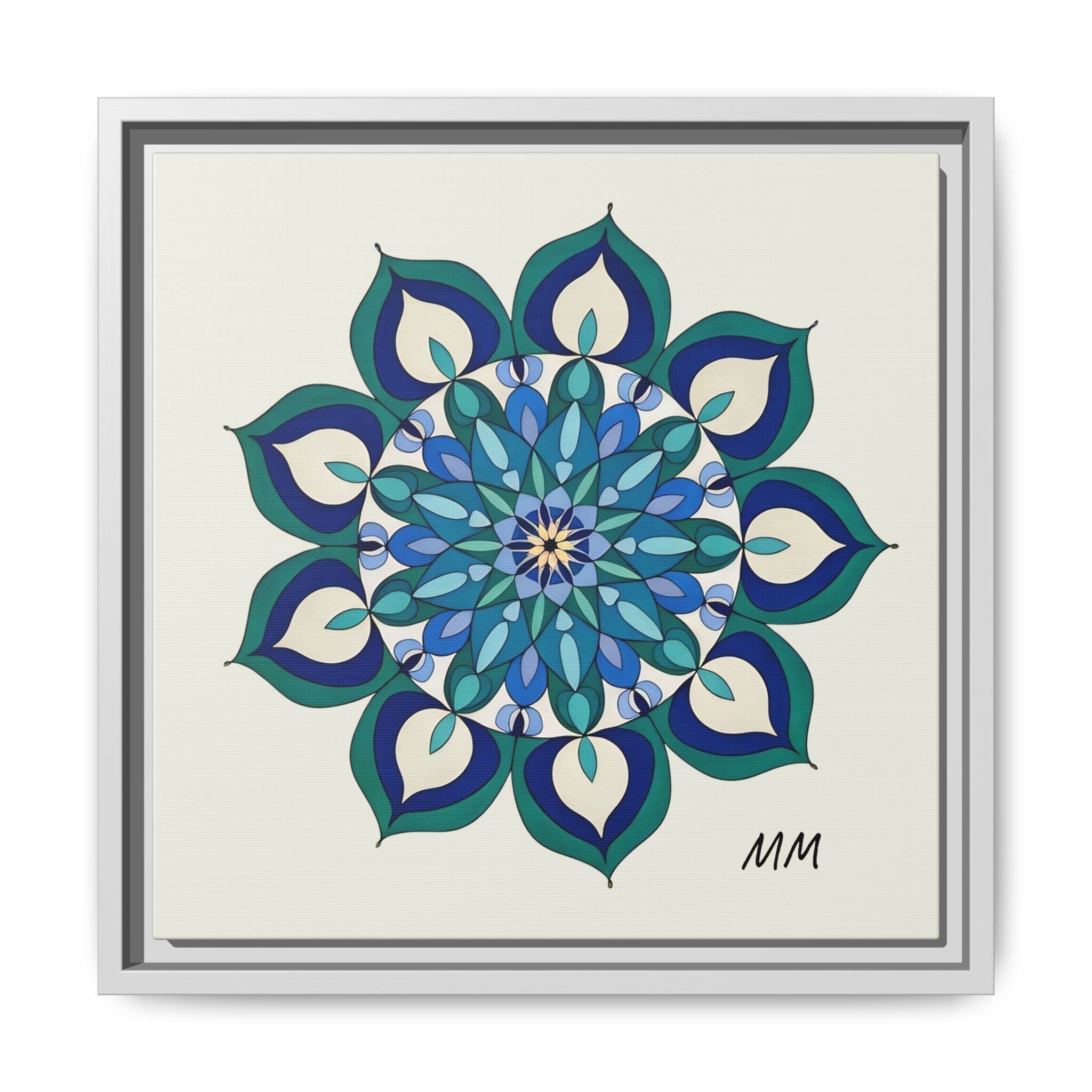 Lottie Framed Blue Green Mandala Wall Art — Matte Canvas Print