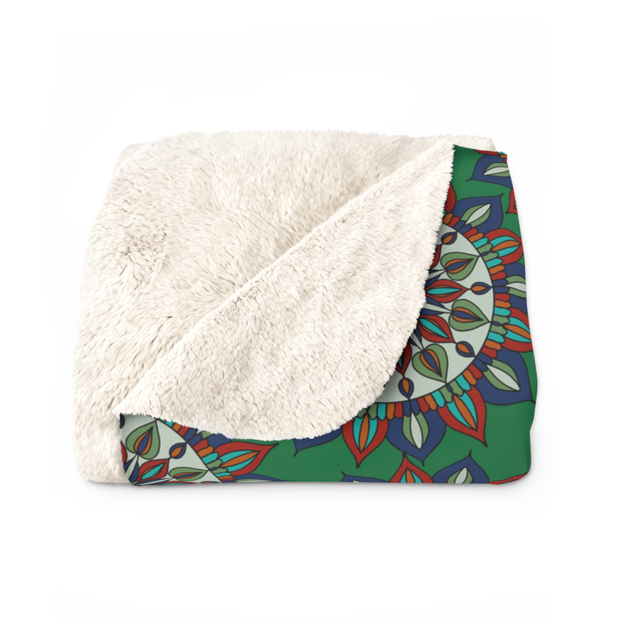 Leslie Mandala Geometric Floral Sherpa Blanket, Green, Blue