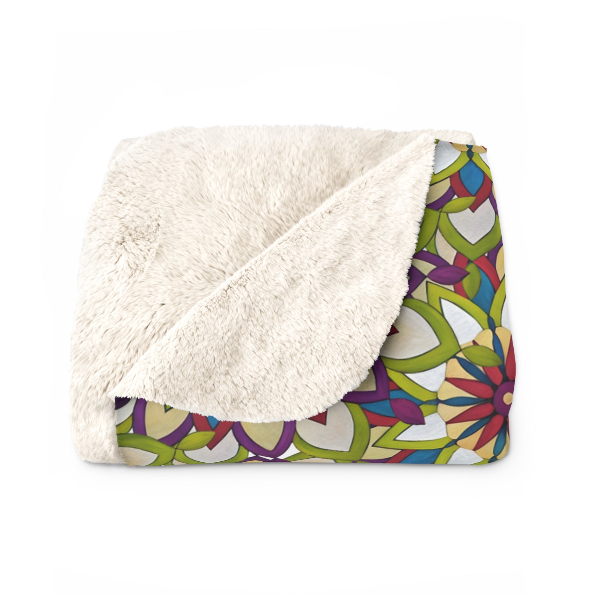 Journee Mandala Art Floral Kaleidoscope Sherpa Blanket — Soft Plush Floral Fleece Throw